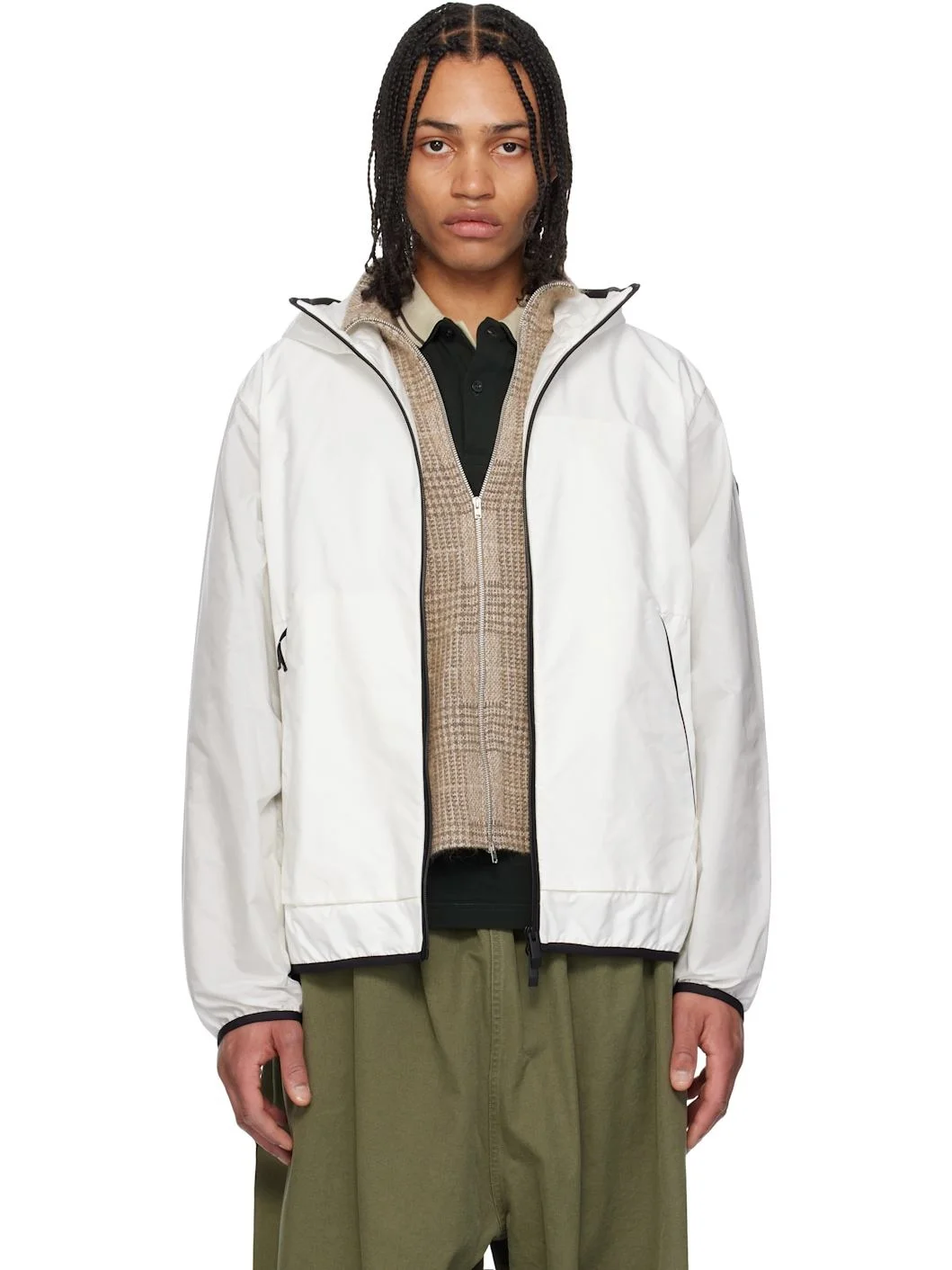 White Grainer Hooded Windbreaker Jacket - 1