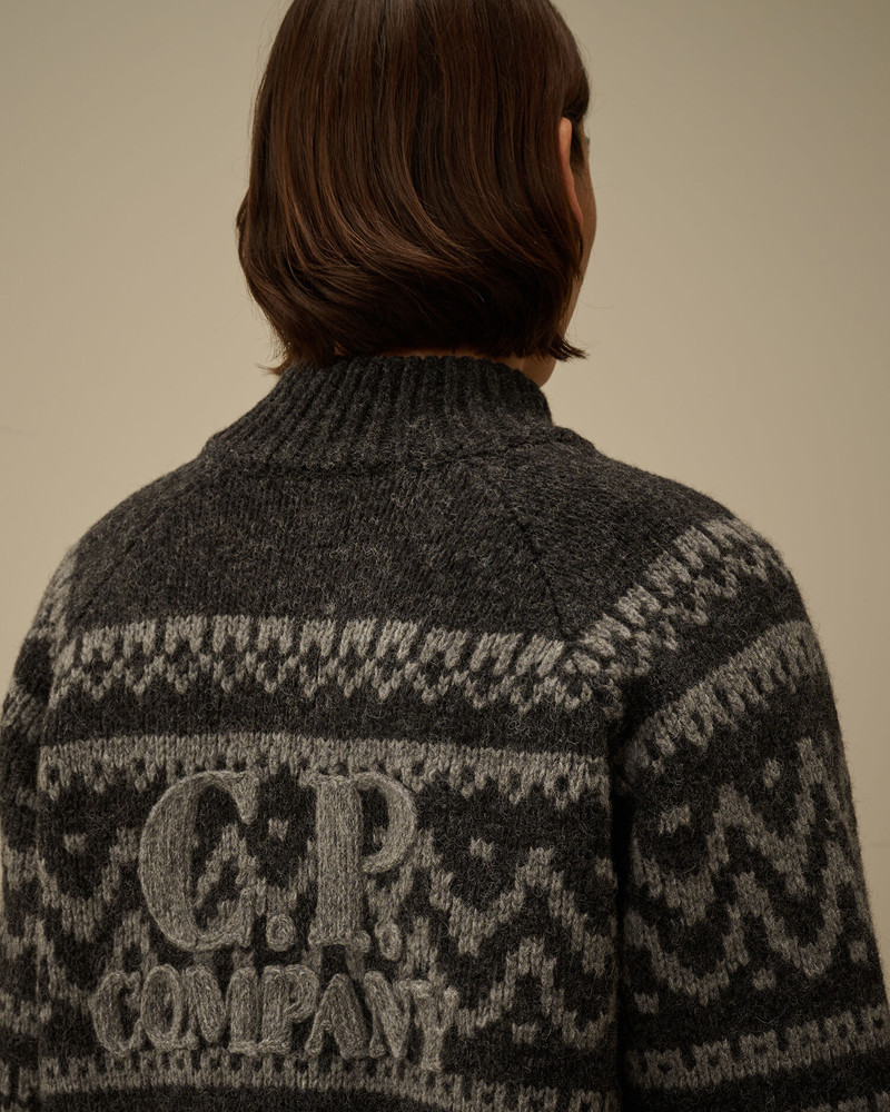Jacquard Wool Logo Full Zip Cardigan 6