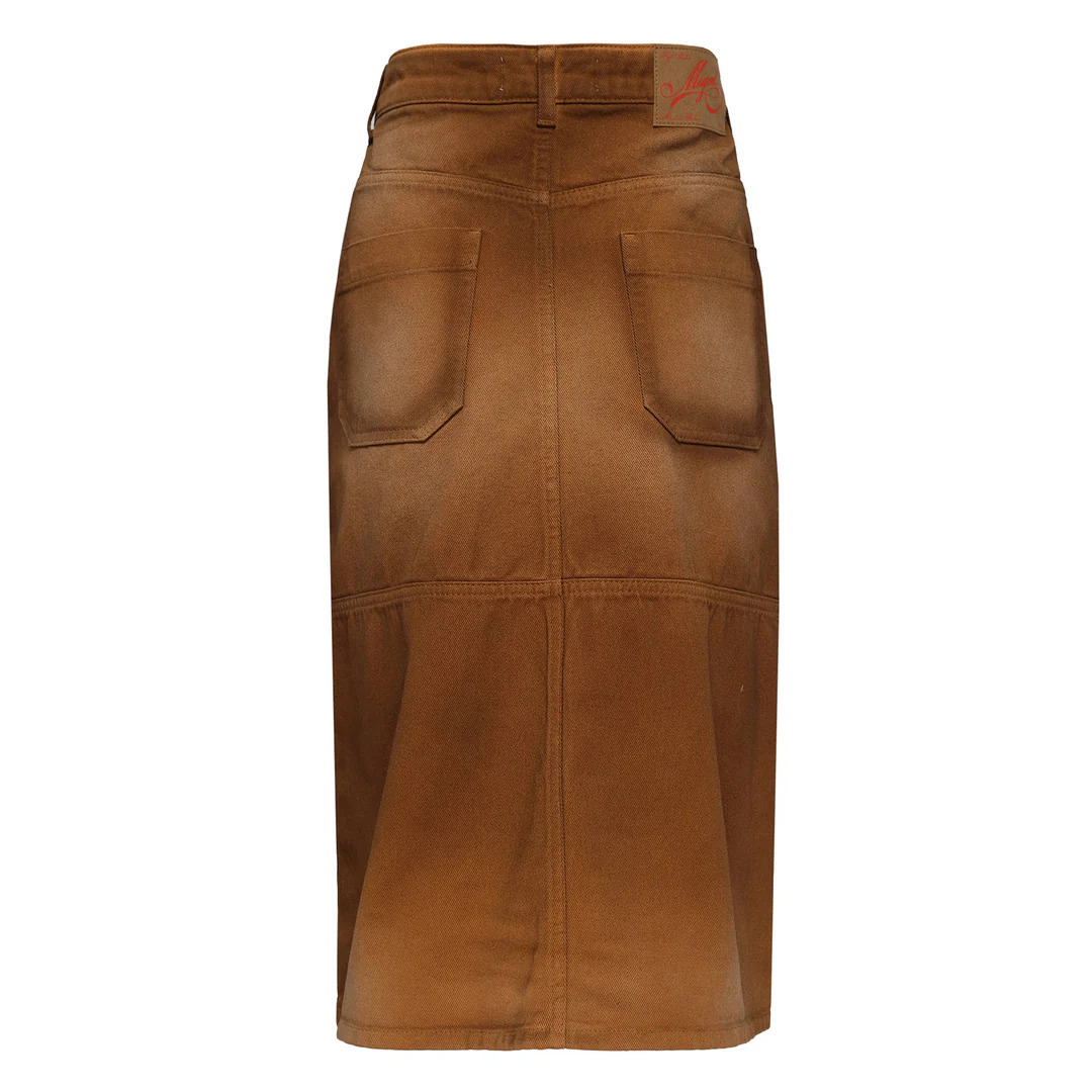 Brown Denim Knee-Length Skirt - 2