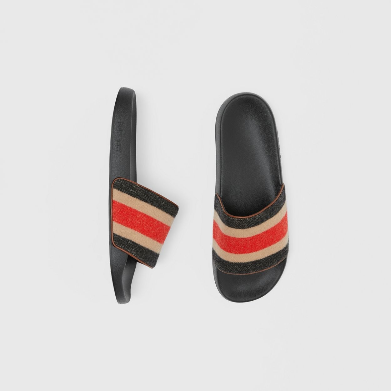 Striped Wool and Leather Slides - 2