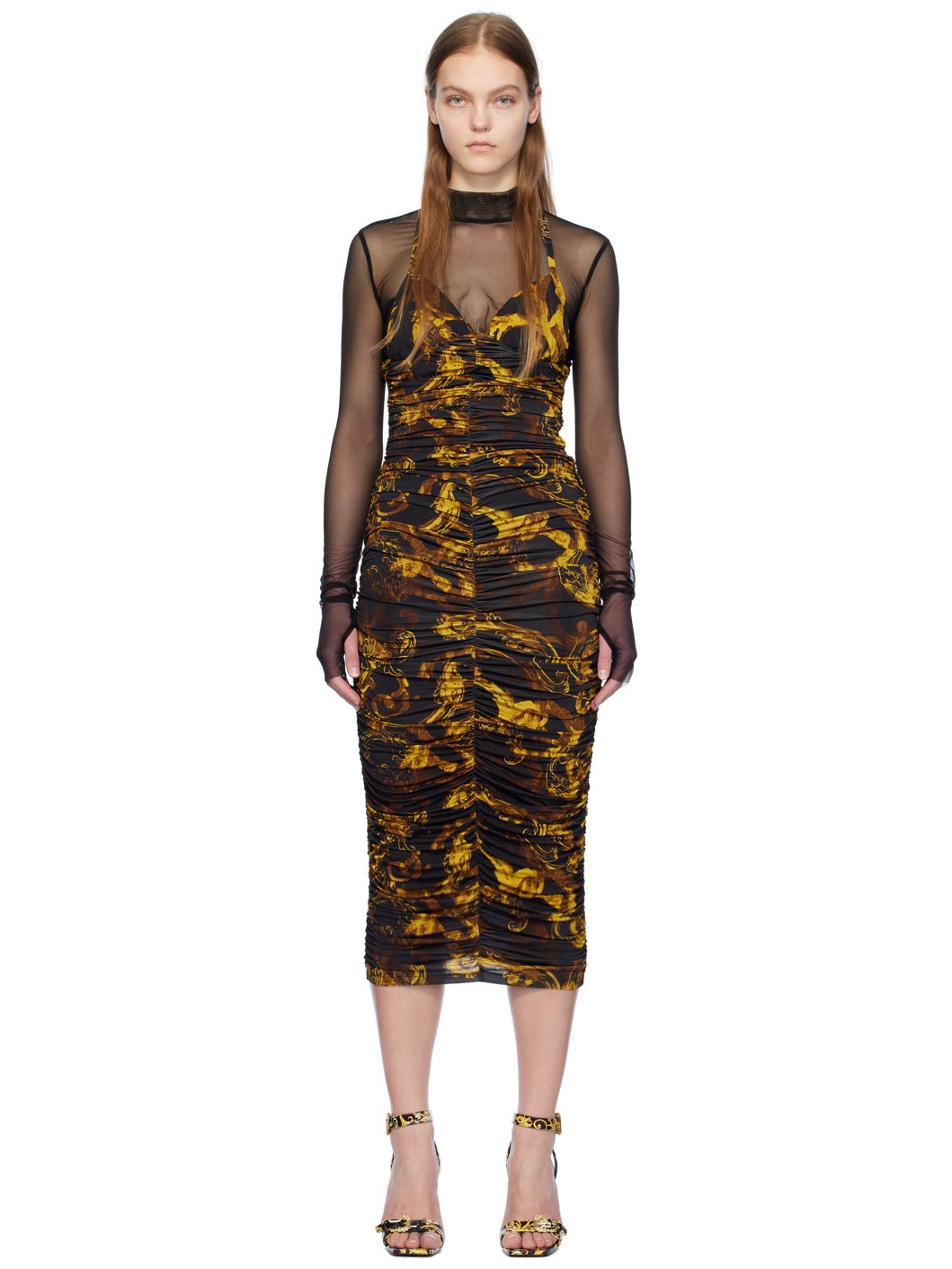 Black Ruched Midi Dress - 1