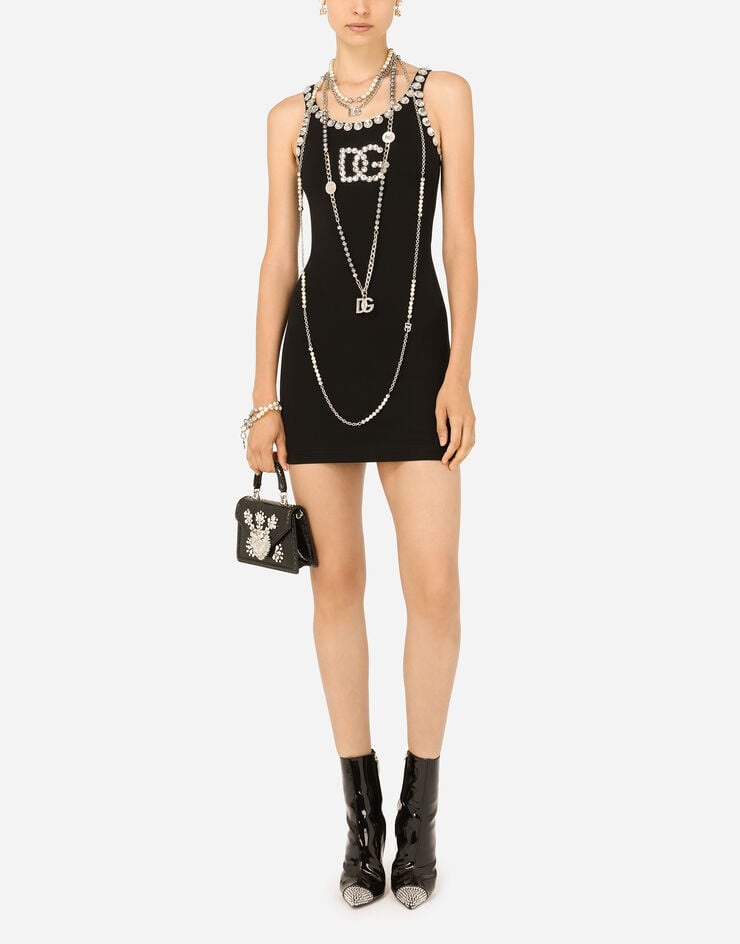 Short jersey dress with crystal-embellished DG detailing - 6