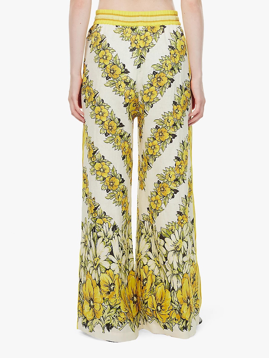 Gisela flower-print wide leg high-rise linen trousers - 4