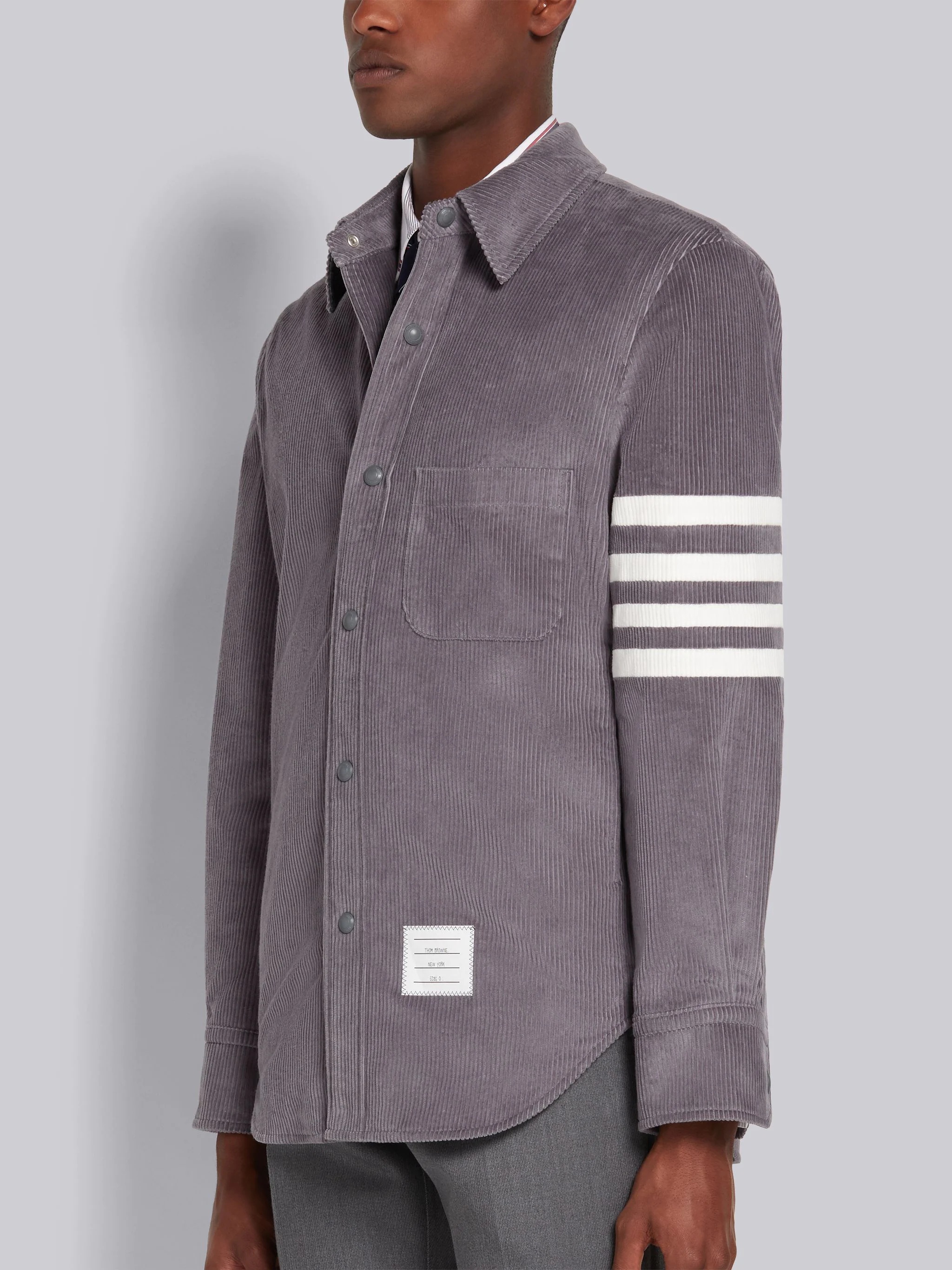 Dark Grey Garment Dyed Corduroy 4-Bar Snap Front Shirt Jacket - 2