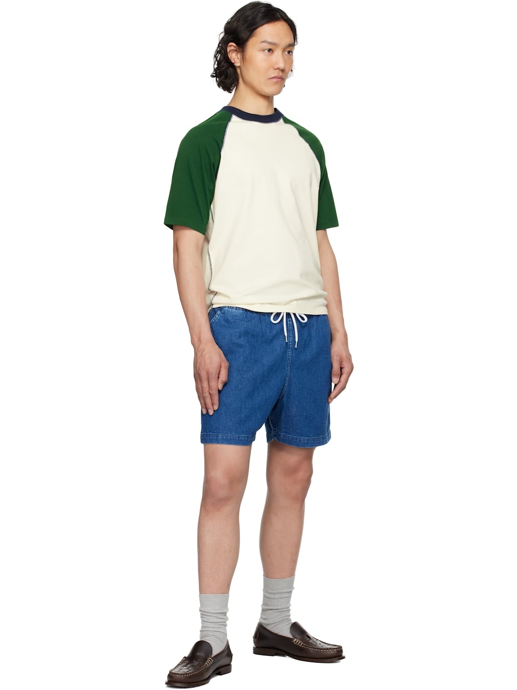 Blue Cotton Drawstring Denim Shorts - 4