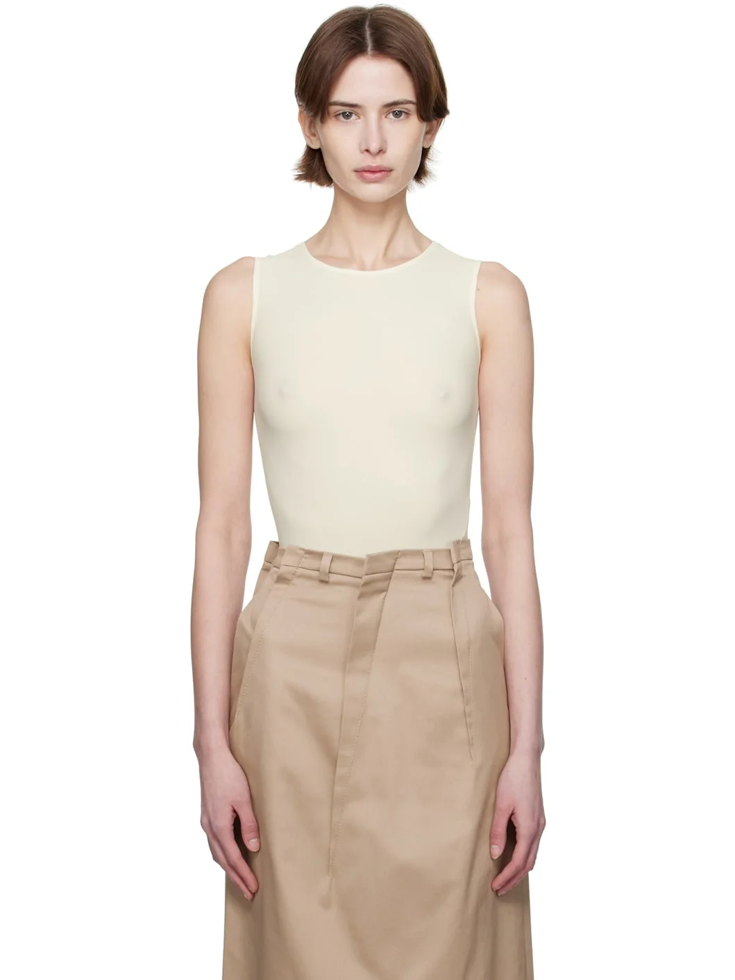 Beige Lycra Jersey Bodysuit - 1