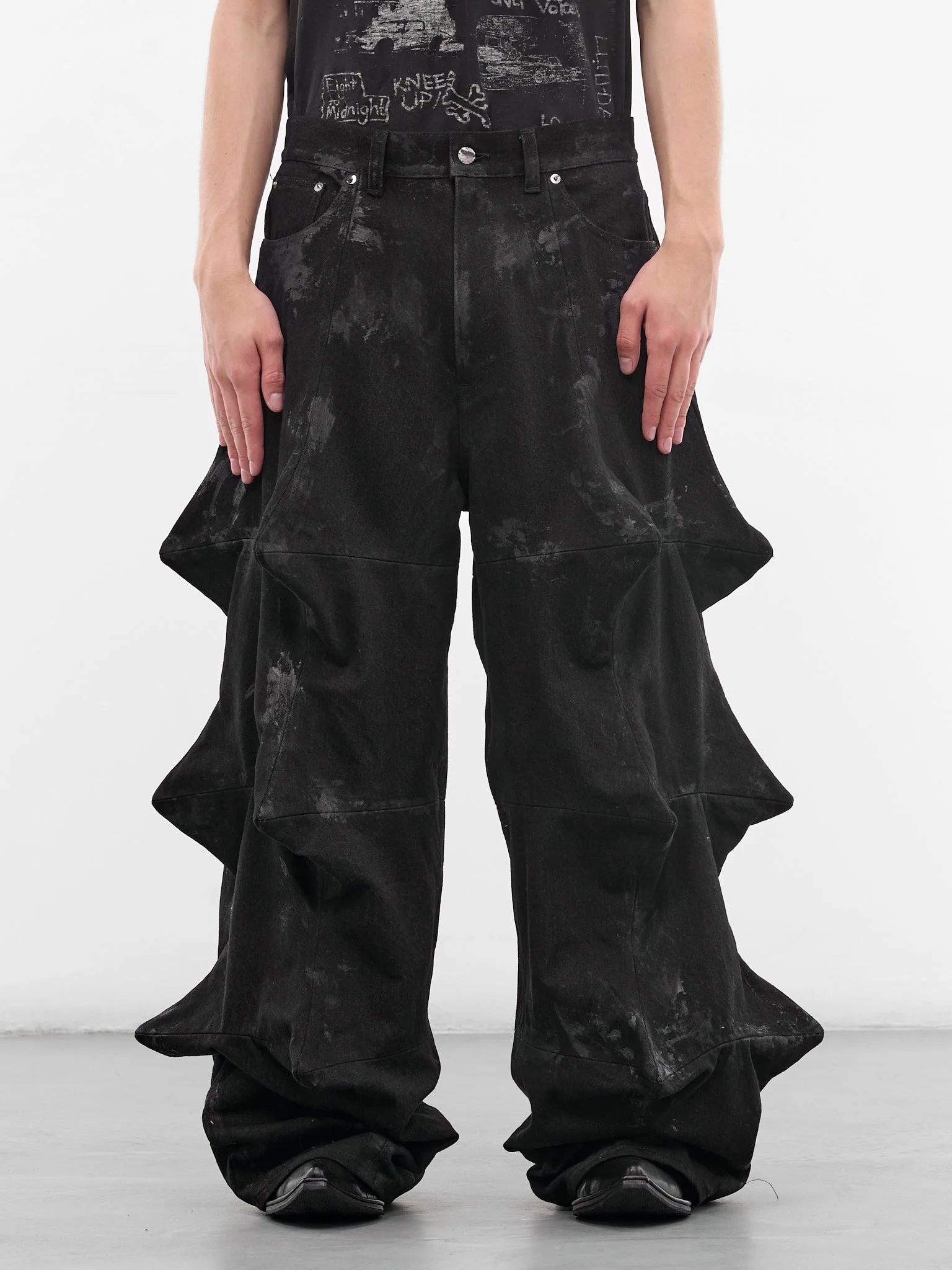 Black Denim Sculptural Spike Jeans - 1