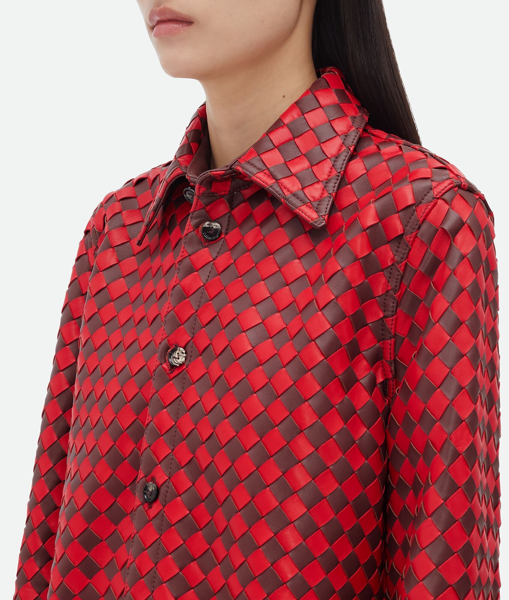 Leather Bicolor Intrecciato Shirt - 4