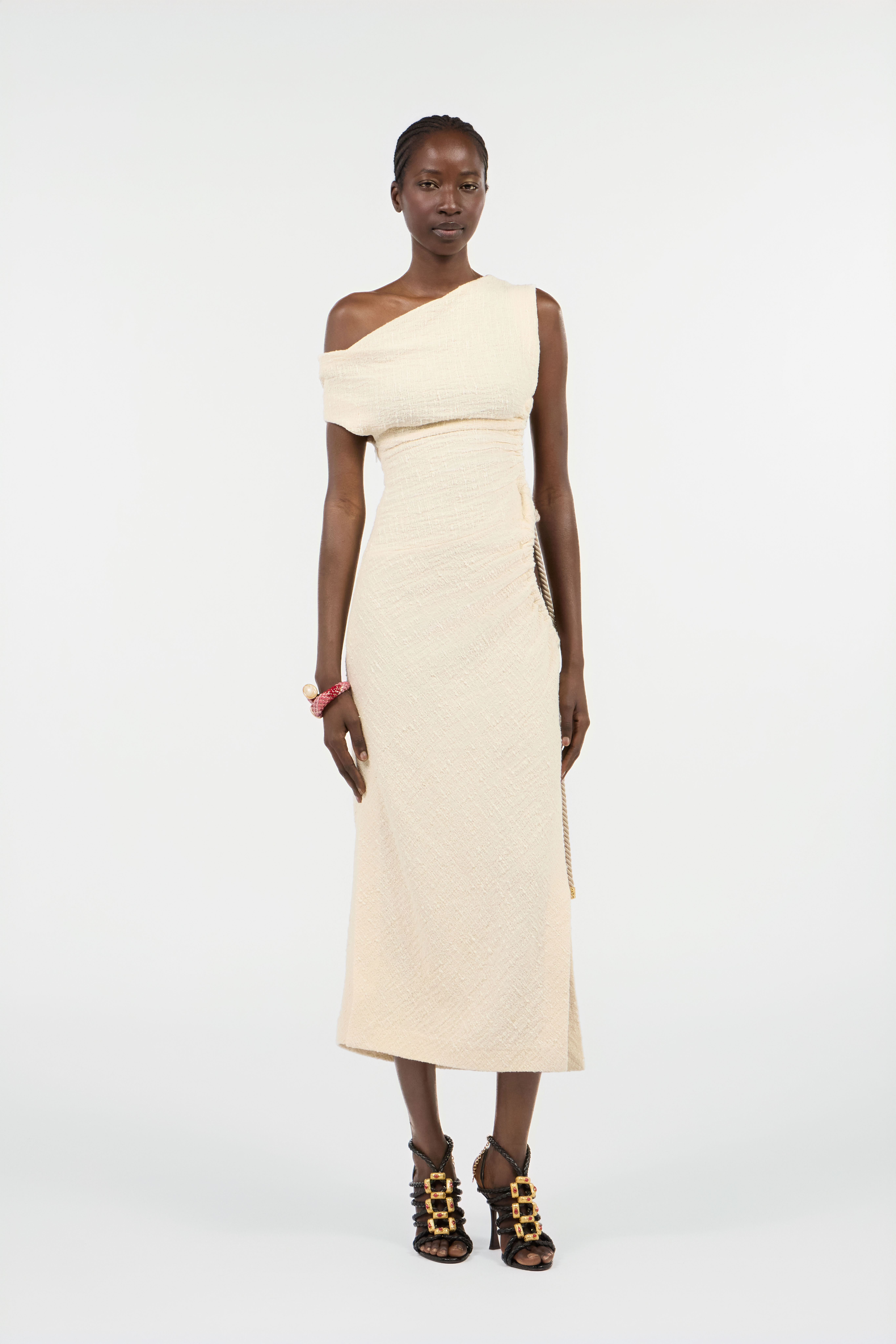 Ivory One-Shoulder Midi Dress with Cut-Out - 2