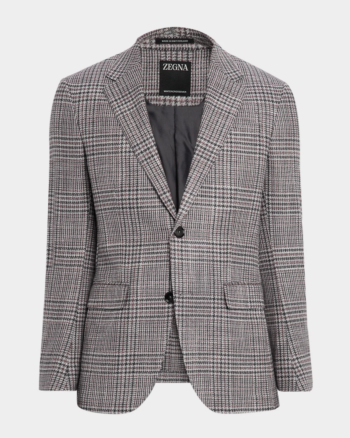 Men's Glen Plaid Winter Crossover Notch-Lapel Sport Coat - 1