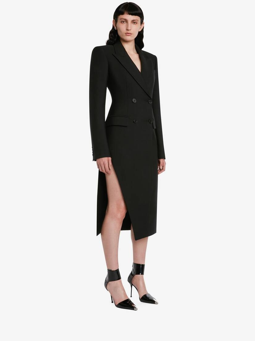 Women's Slashed Double-breasted Tailored Coat in Black - 3