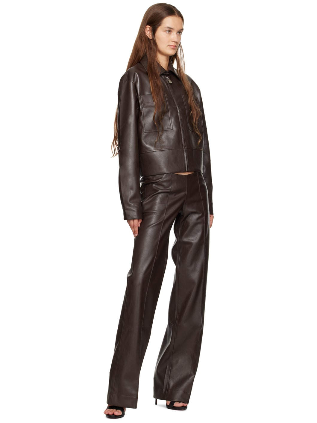 Brown Tolobu Faux-Leather Trousers - 4