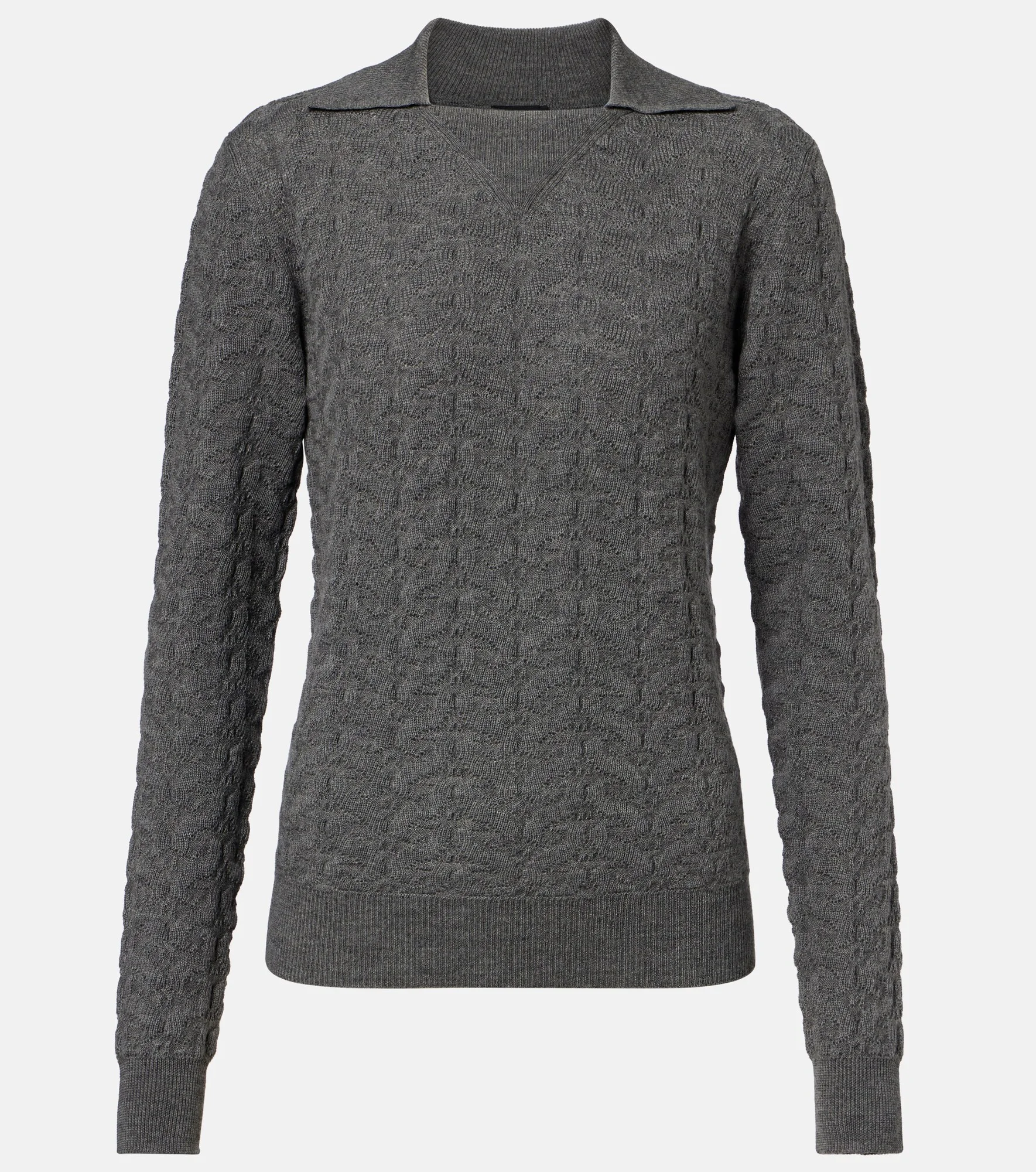Cable-knit wool polo sweater - 1