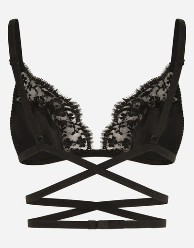 Dolce & Gabbana Soft-cup satin bra with lace detailing and branded elastic outlook