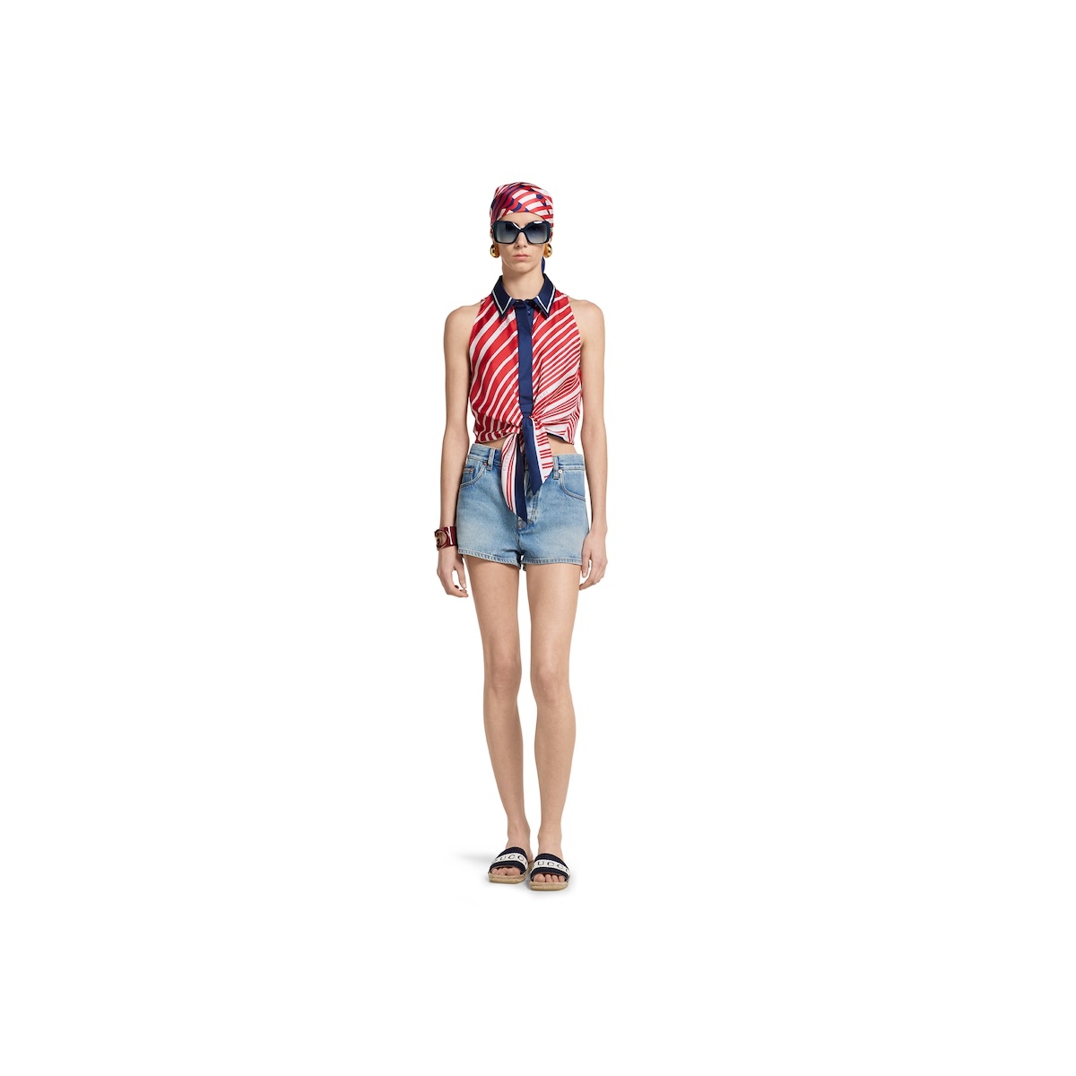 Silk twill printed knot hem top - 2