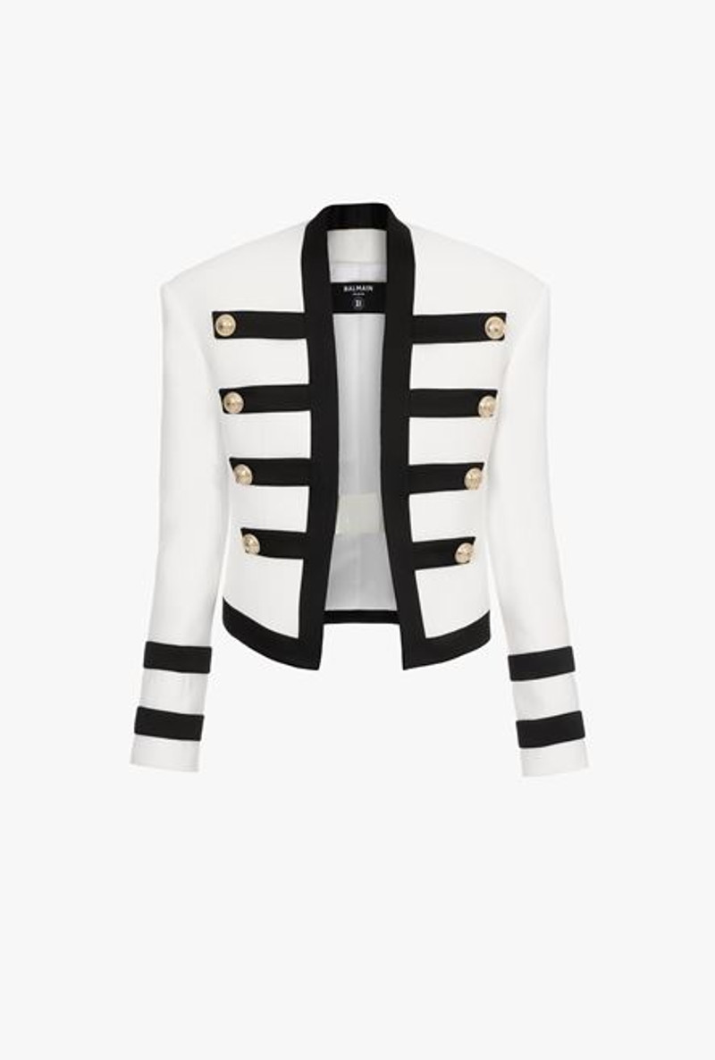 White and black viscose military jacket with gold-tone buttons 1