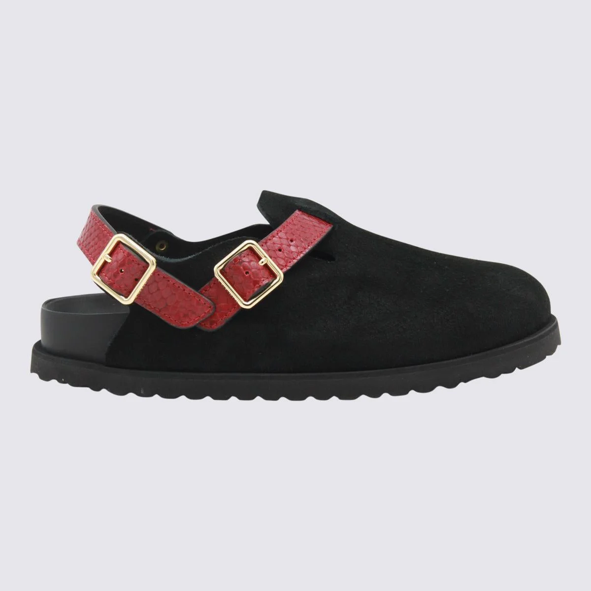 Birkenstock Black And Red Leather Tokio Cazador Flats - 1