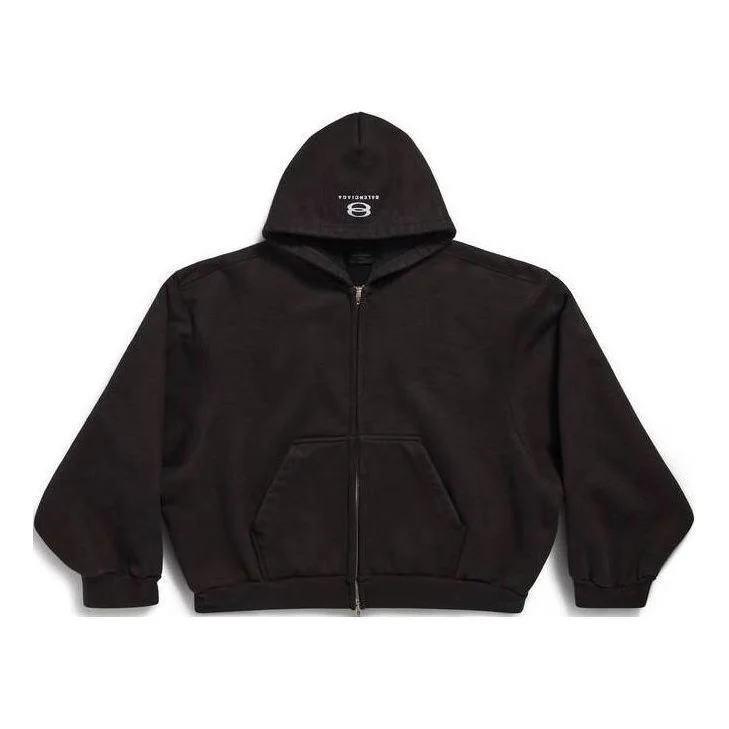 (WMNS) Balenciaga Unity Sports Icon Boxy Zip-up Hoodie Large Fit 'Black' 787354TQVD59034 - 1