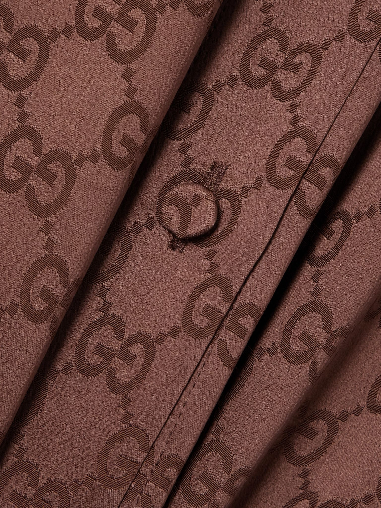 Belted satin-jacquard maxi shirt dress Brown - 4