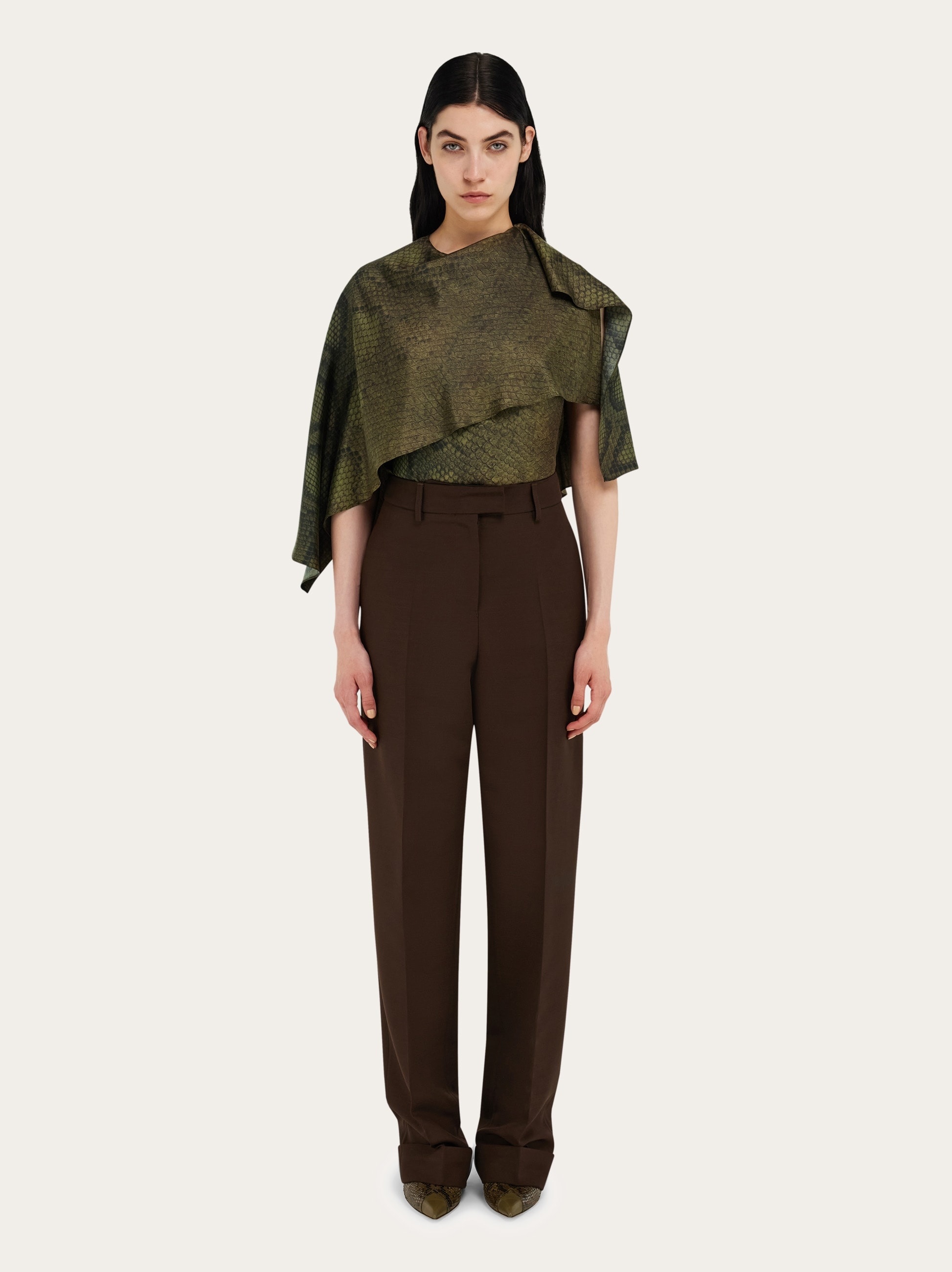 Python print silk shirt with cape detail - 8