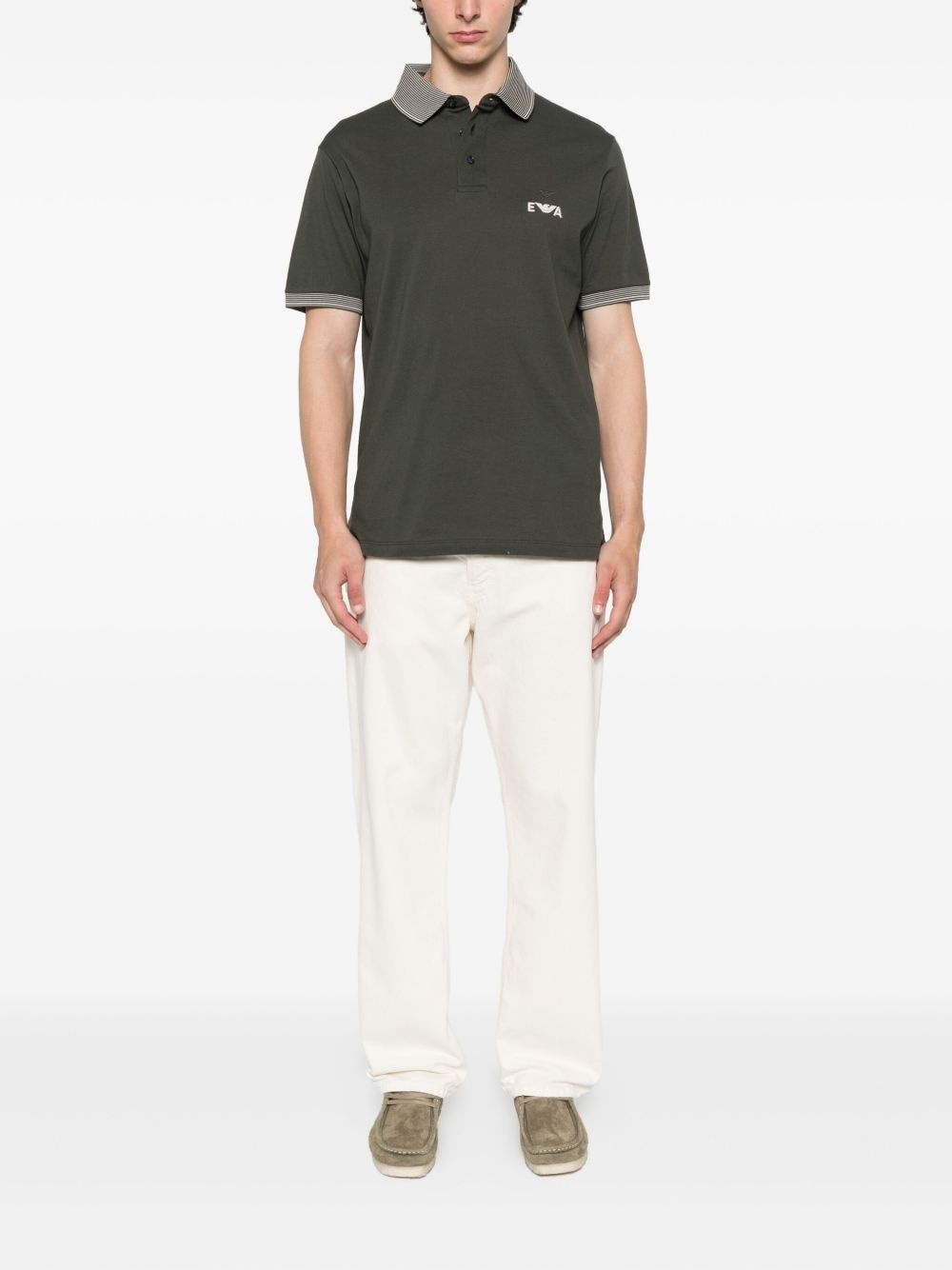 logo-embroidered striped-collar polo shirt - 2