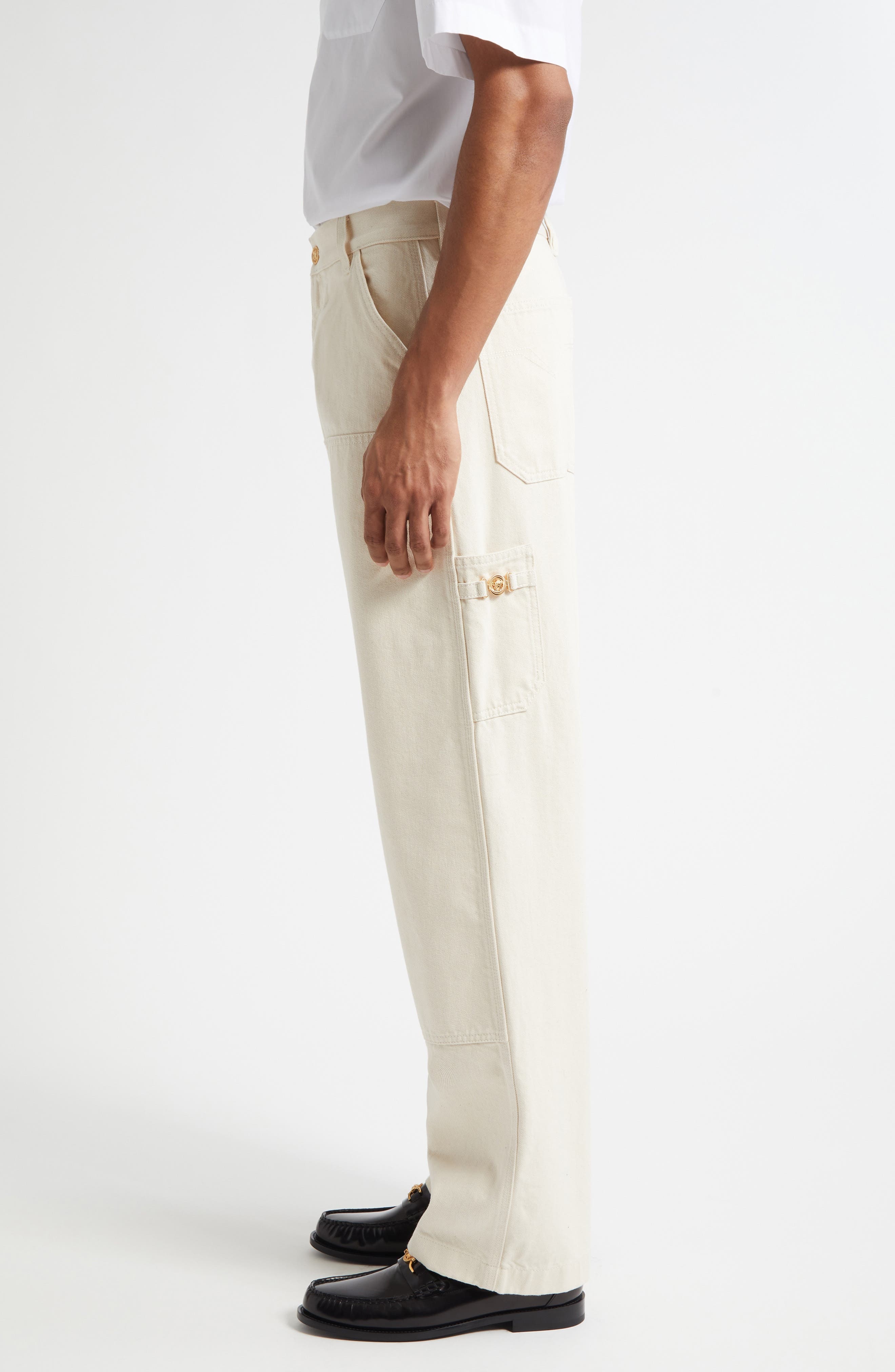 Versace Medusa Biggie Carpenter Jeans in Ecru at Nordstrom - 4