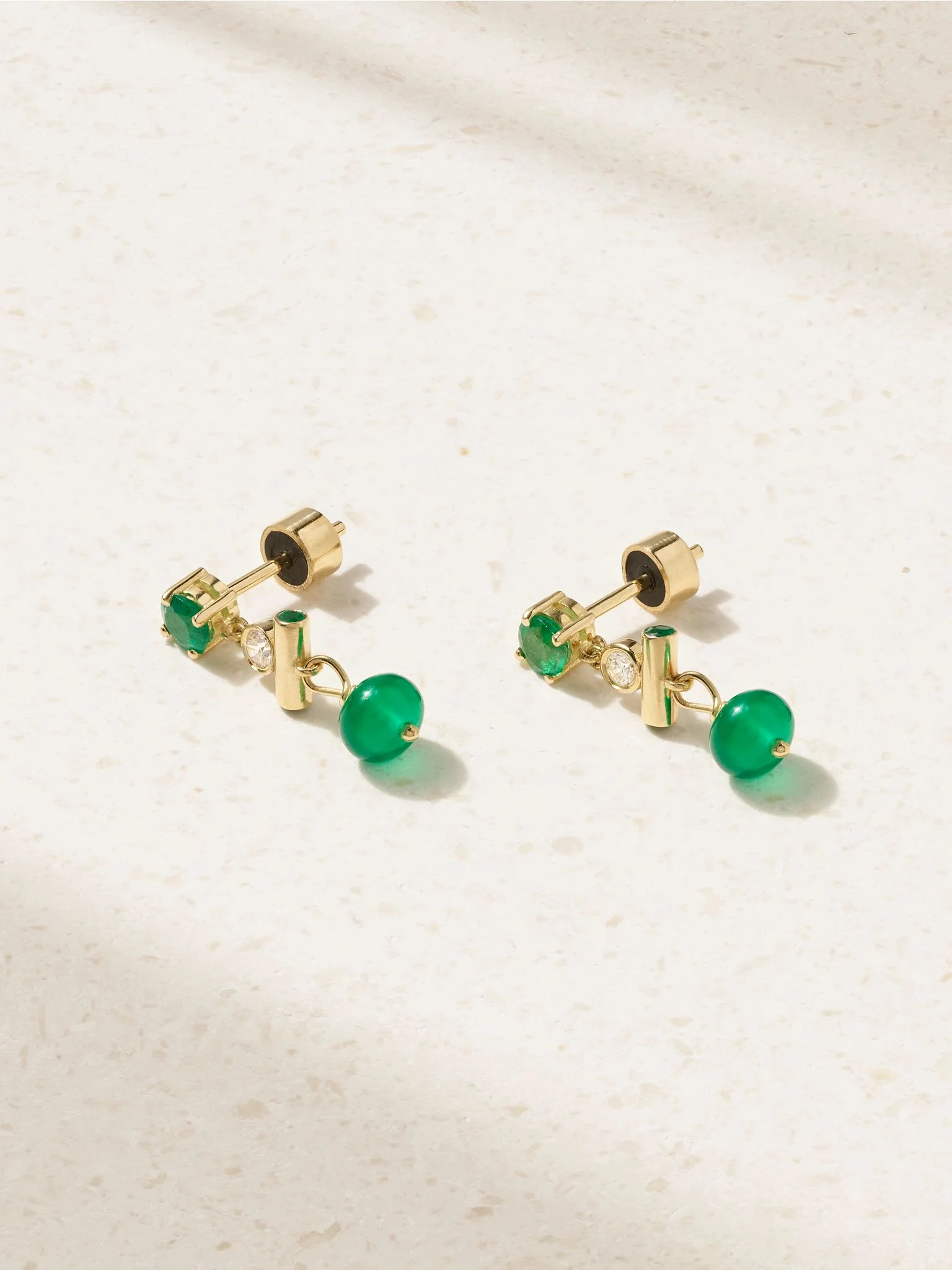 18-karat gold multi-stone earrings Green - 1