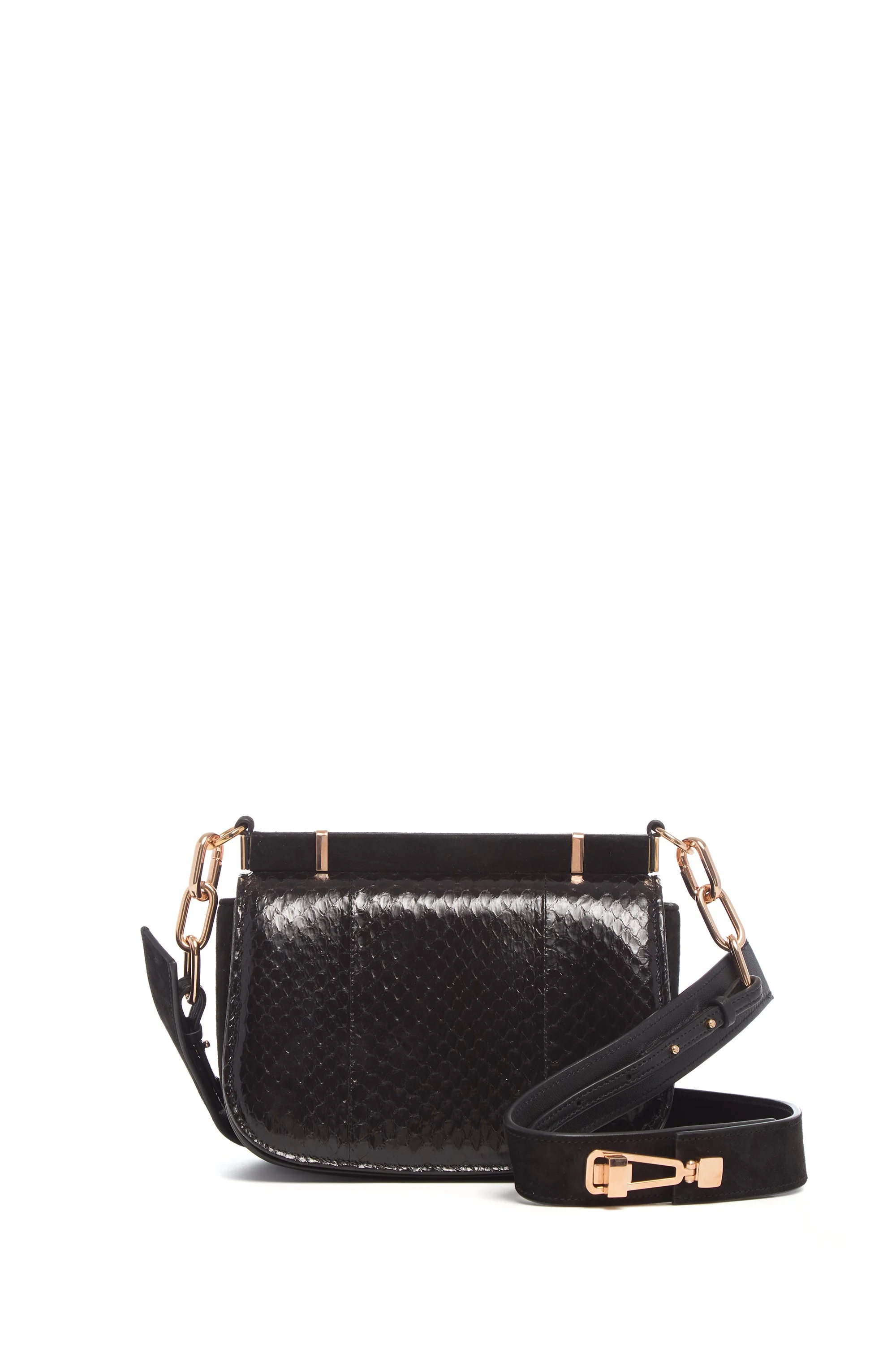 Small Dern Crossbody Bag in Black Snakeskin & Suede - 1