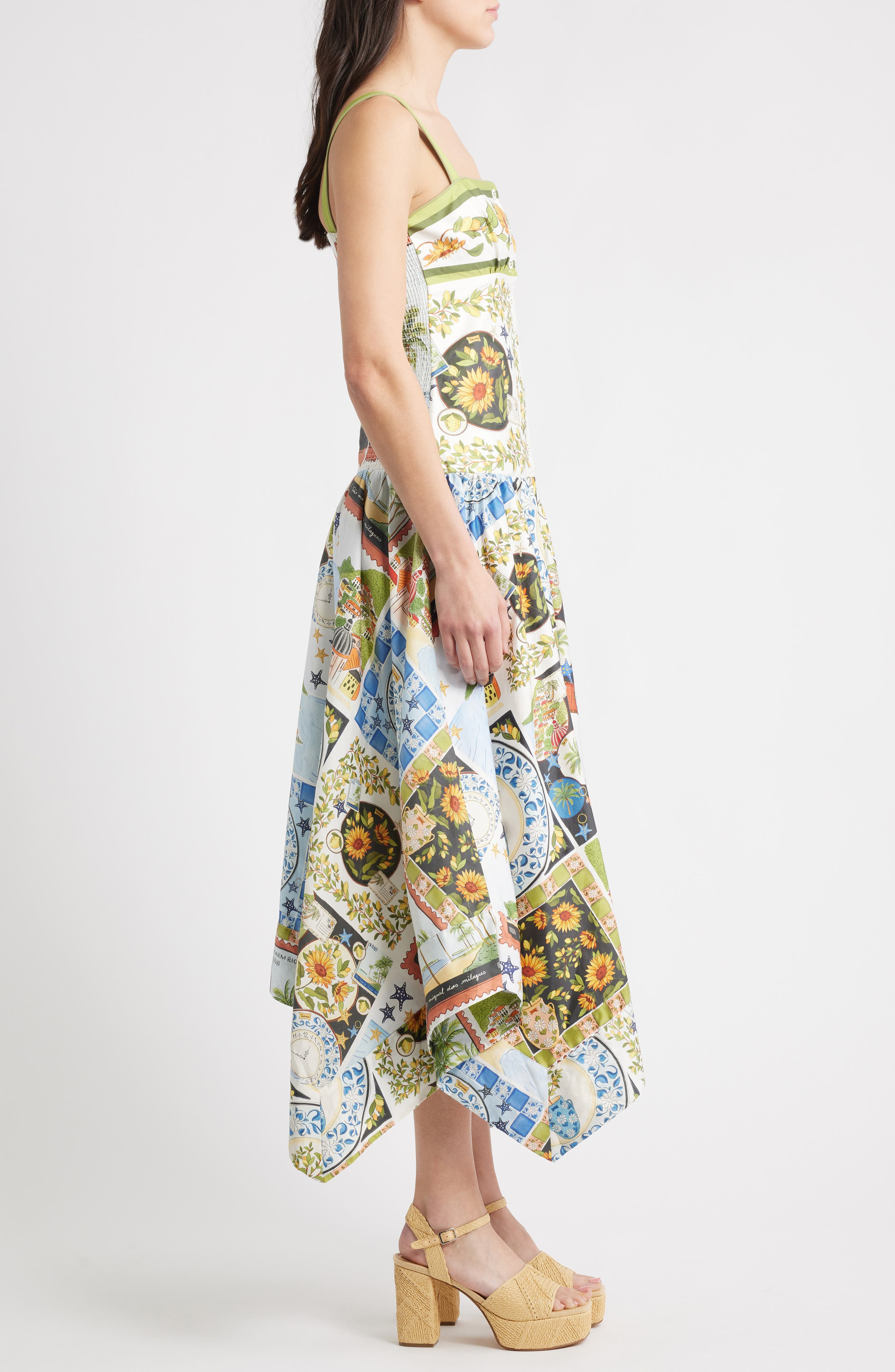 FARM Rio Latin Trip Print Asymmetric Cotton Button-Front Sundress in Off-White at Nordstrom - 3