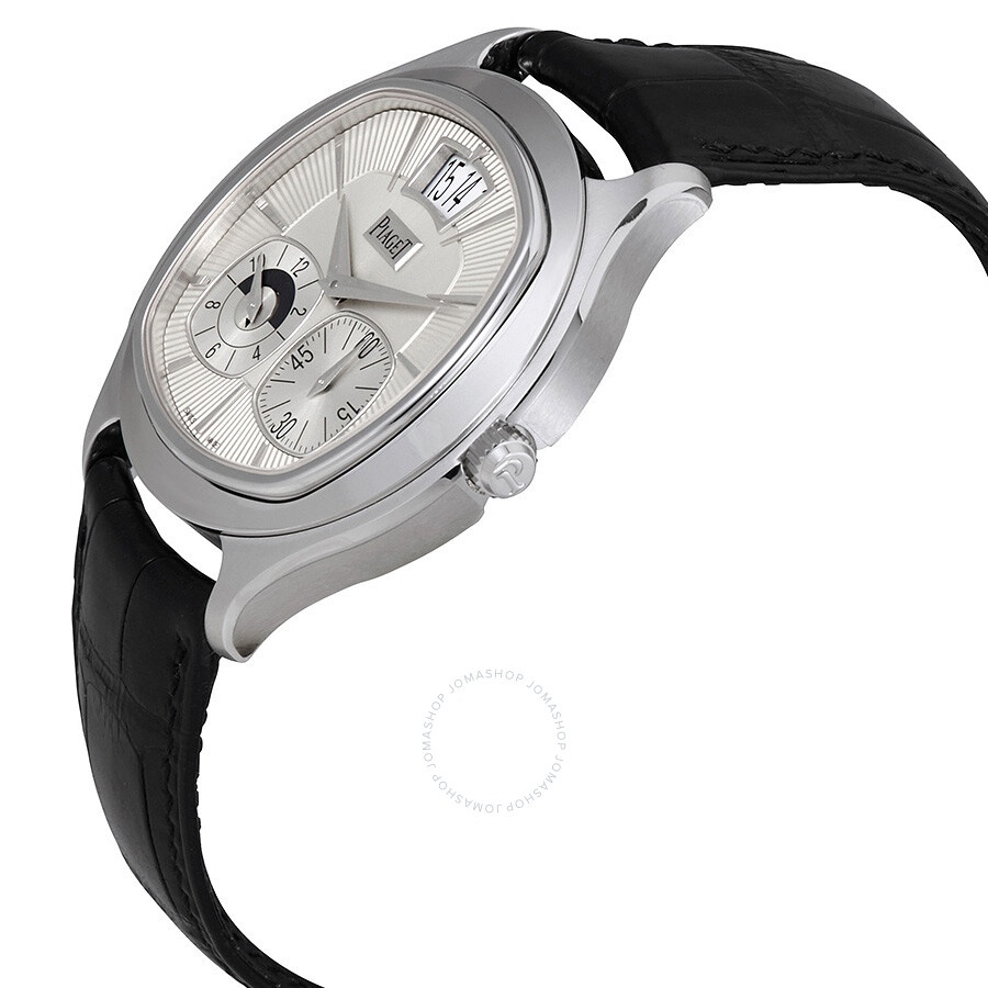 Piaget Emperador Coussin Silver Dial Black Leather Automatic Men's Watch GOA32016 - 2