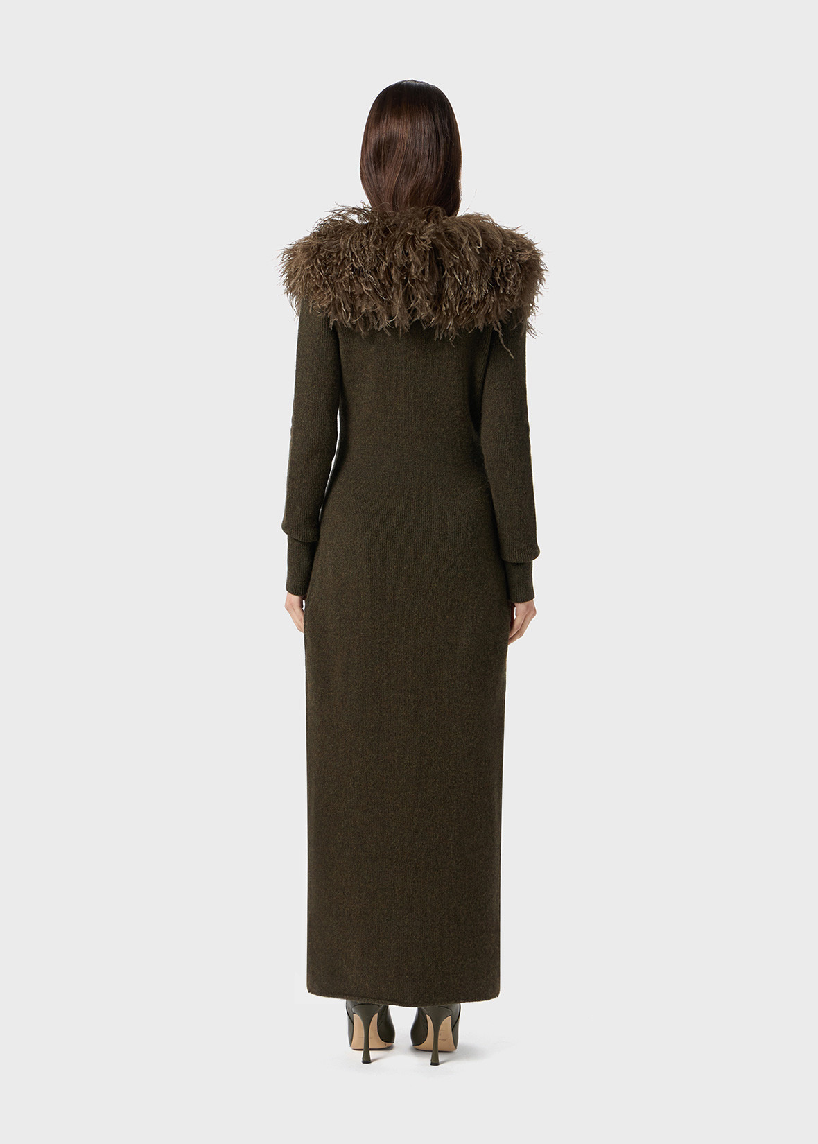 LONG CARDIGAN WITH FAUX FUR COLLAR - 4