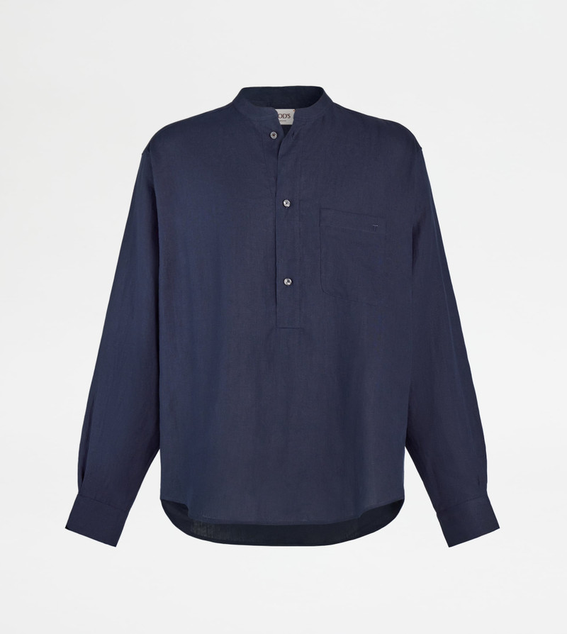 MANDARIN SHIRT IN LINEN - BLUE 1