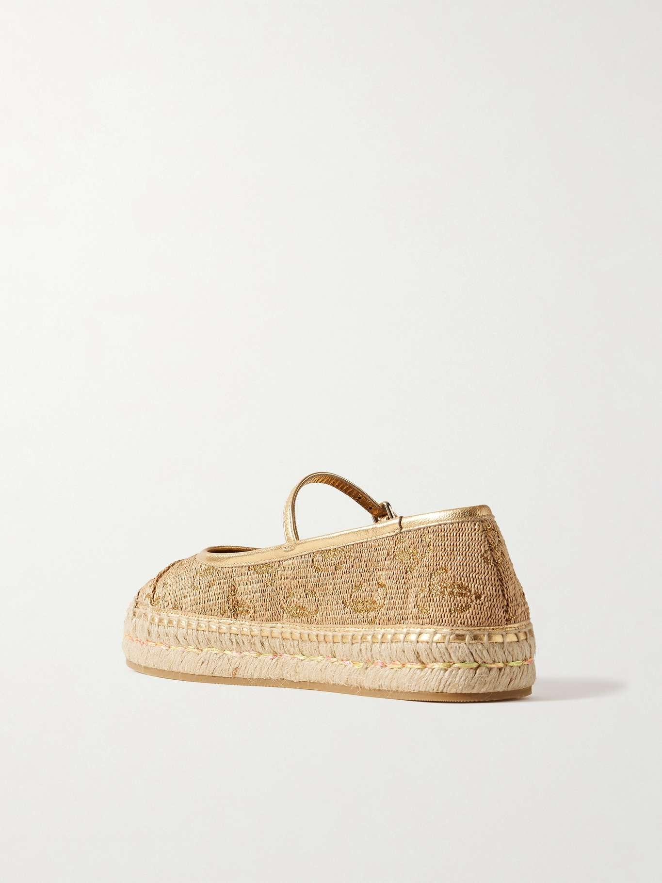 20 metallic leather-trimmed logo-embroidered straw platform espadrilles Tan - 3