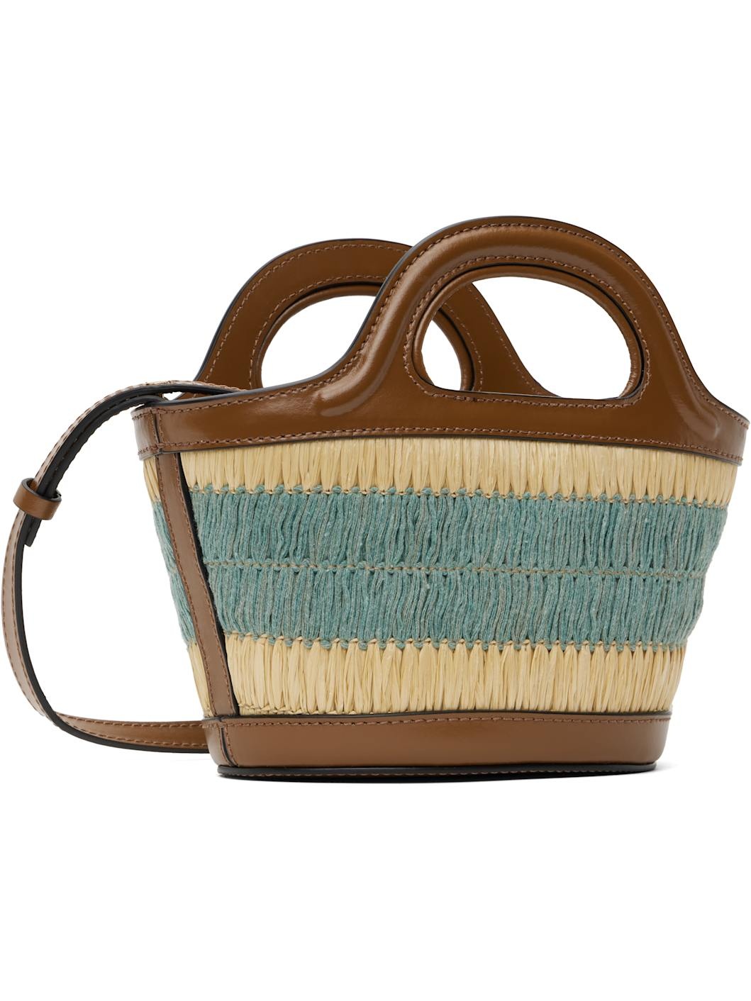 Tan & Blue Raffia-Effect Tropicalia Micro Tote - 3