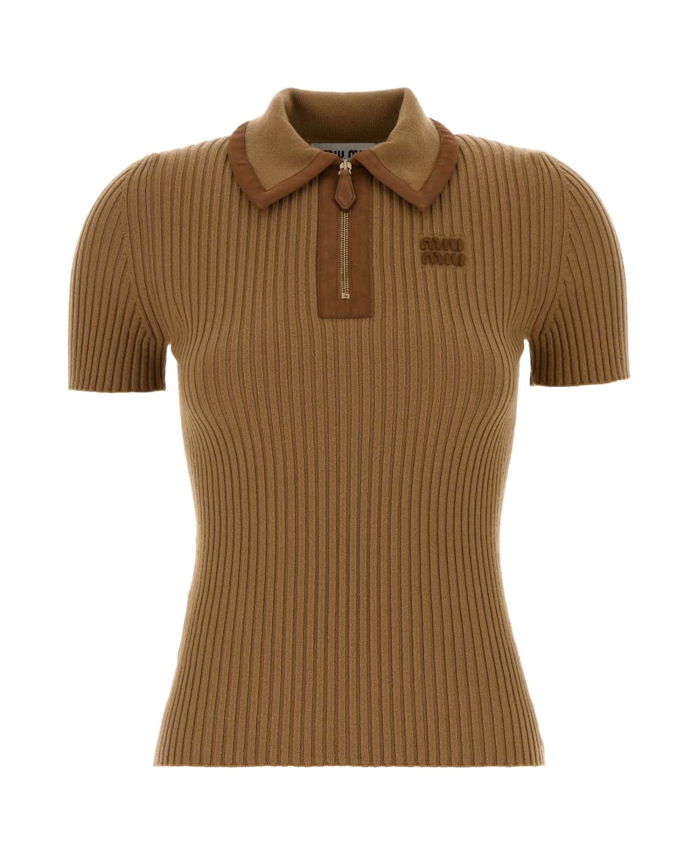 Camel Stretch Cashmere Blend Polo Shirt - 1