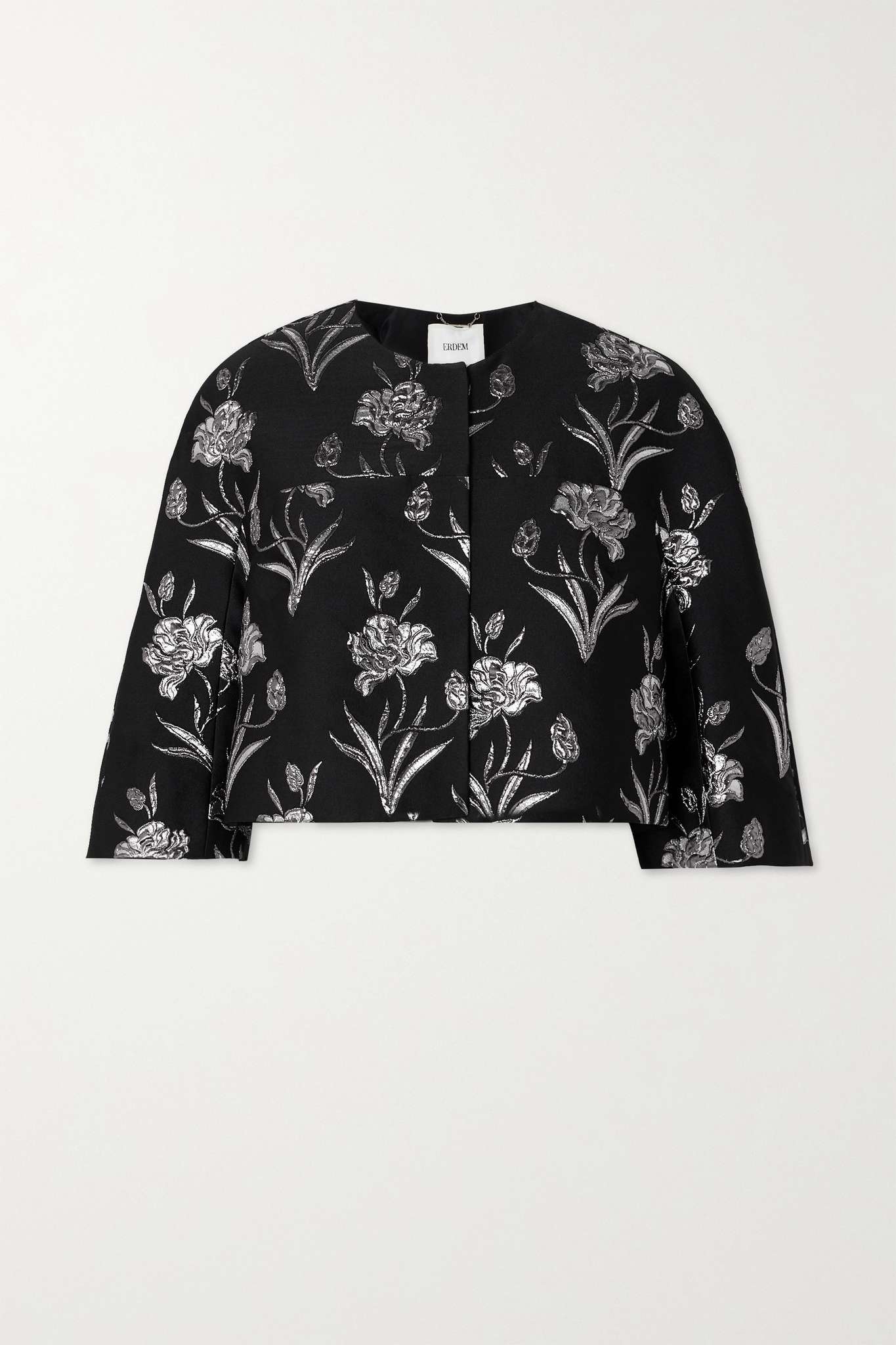 Cropped metallic floral-jacquard jacket - 1