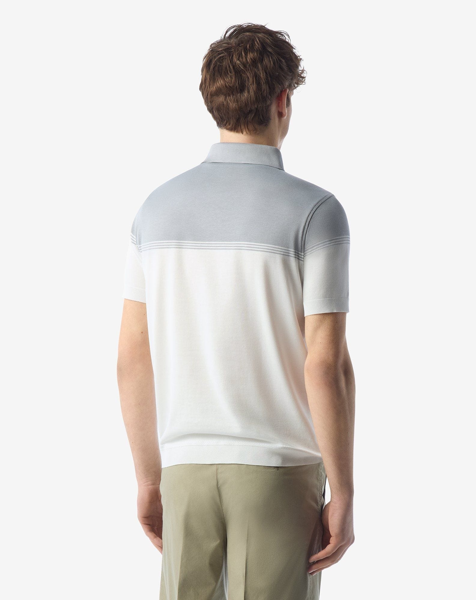 White/grey button-up lisle thread polo shirt - 3