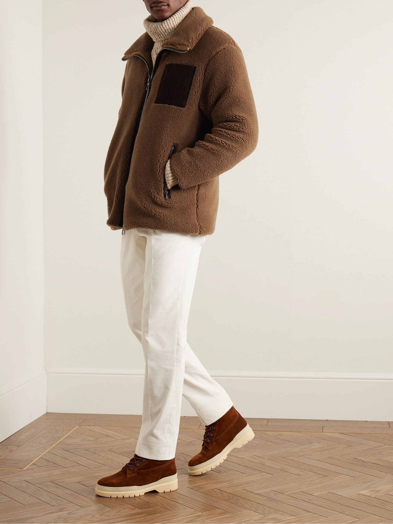 Tavan Suede-Trimmed Cashmere and Silk-Blend Fleece Jacket Tan - 2