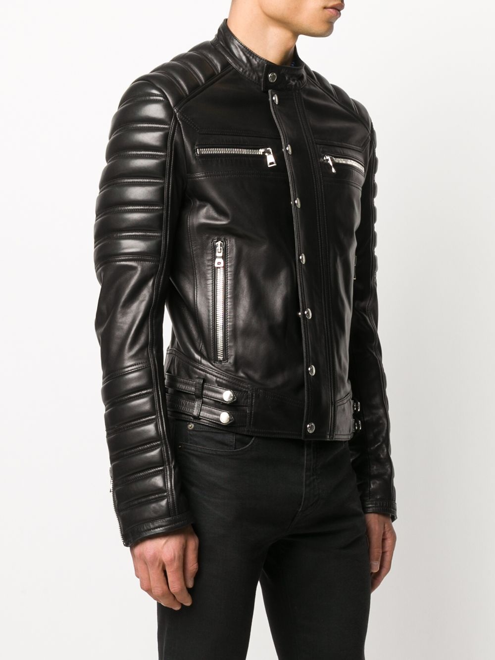 embossed logo biker jacket - 3