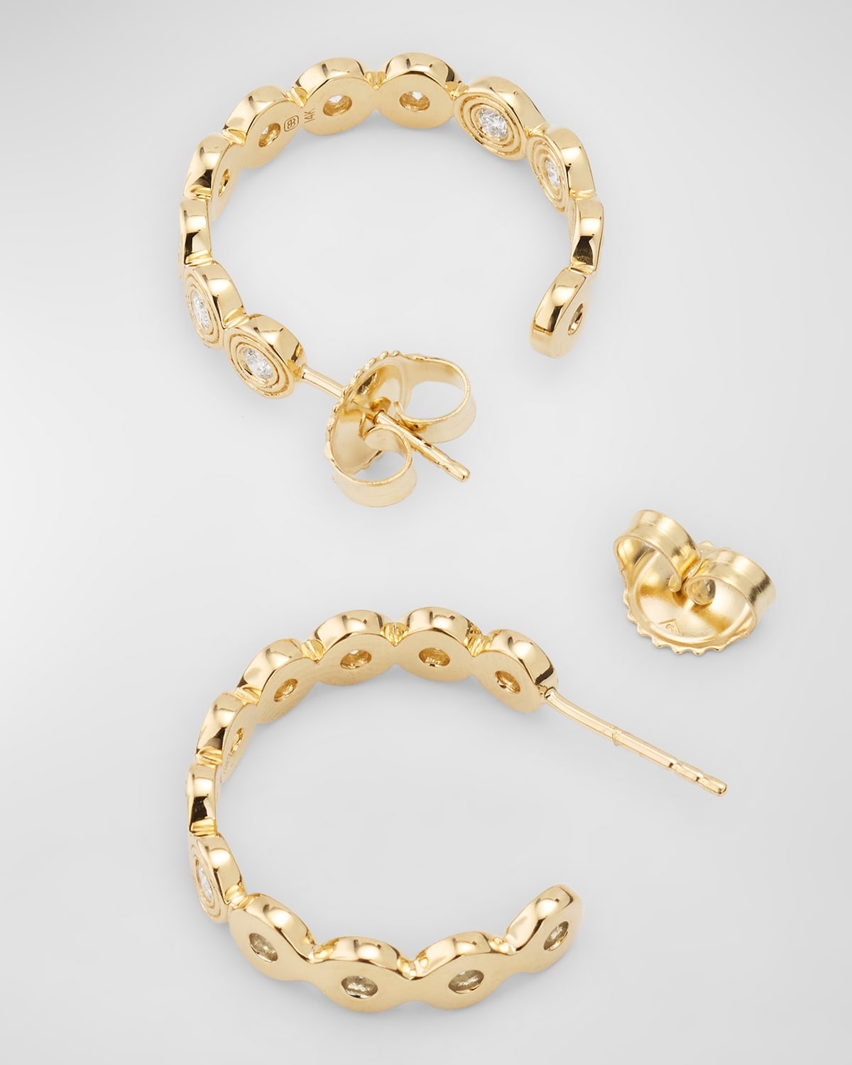 14k Gold Fluted Diamond Earrings - 4