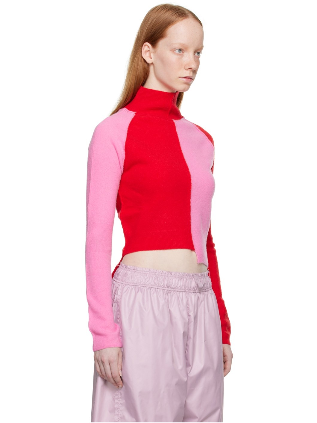 Pink & Red Patched Turtleneck - 2
