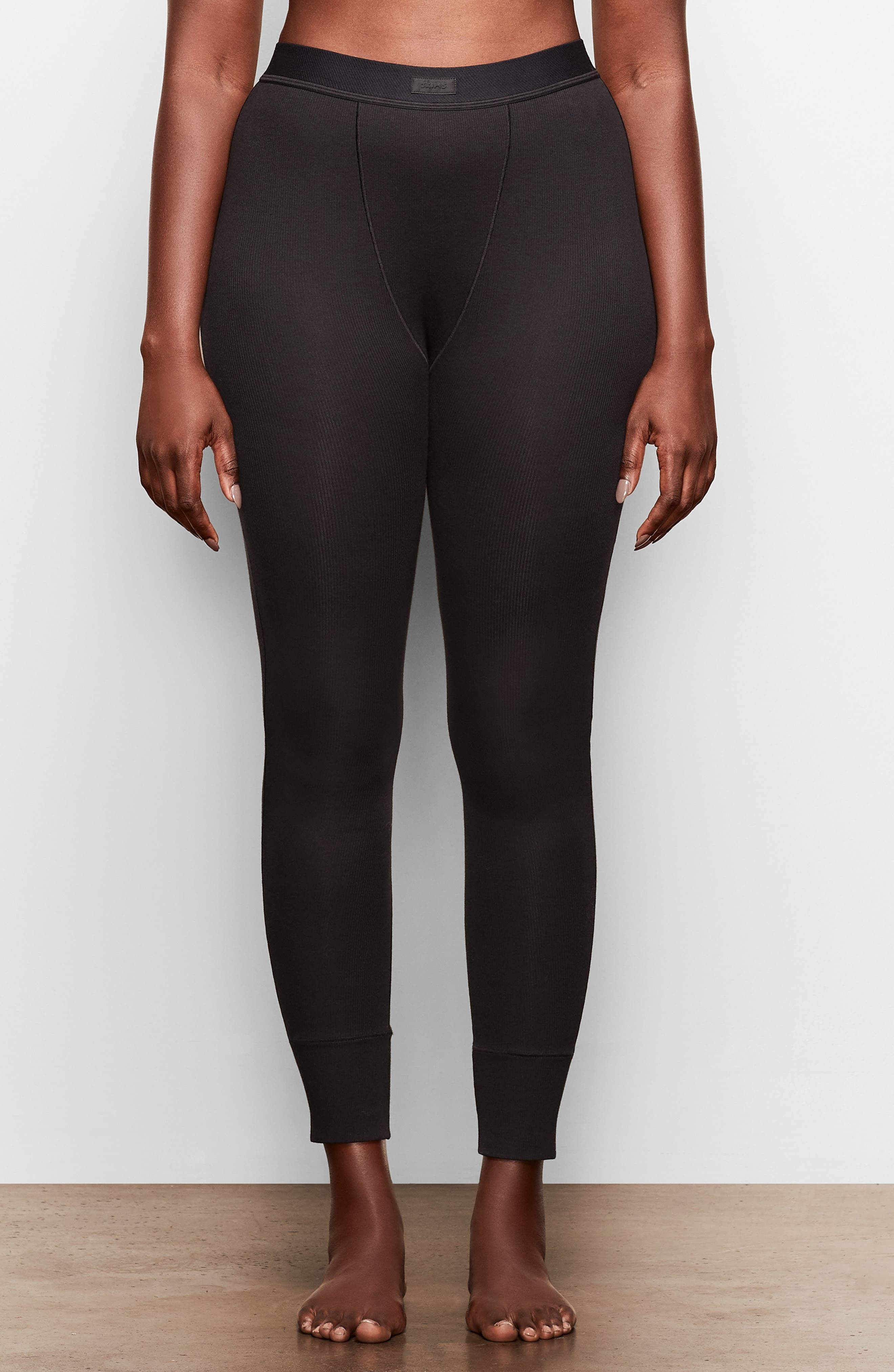 SKIMS Stretch Cotton Rib Leggings in Soot at Nordstrom - 1