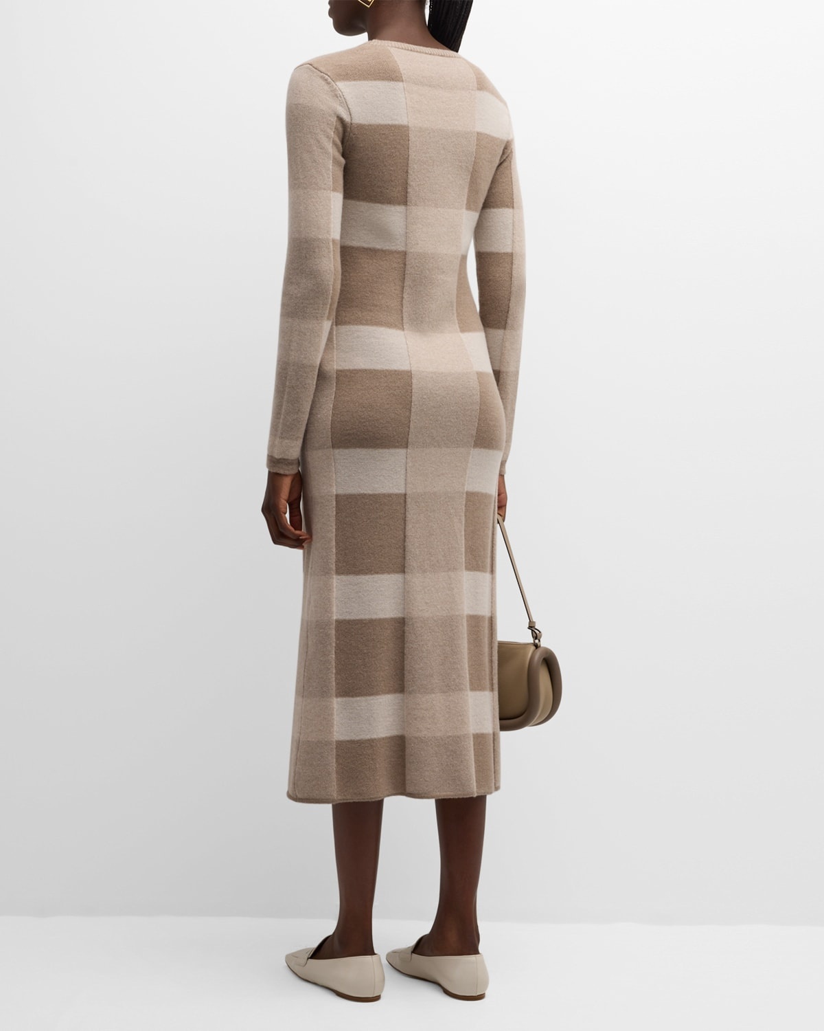 Wool-Cashmere Check Midi Sweater Dress - 4