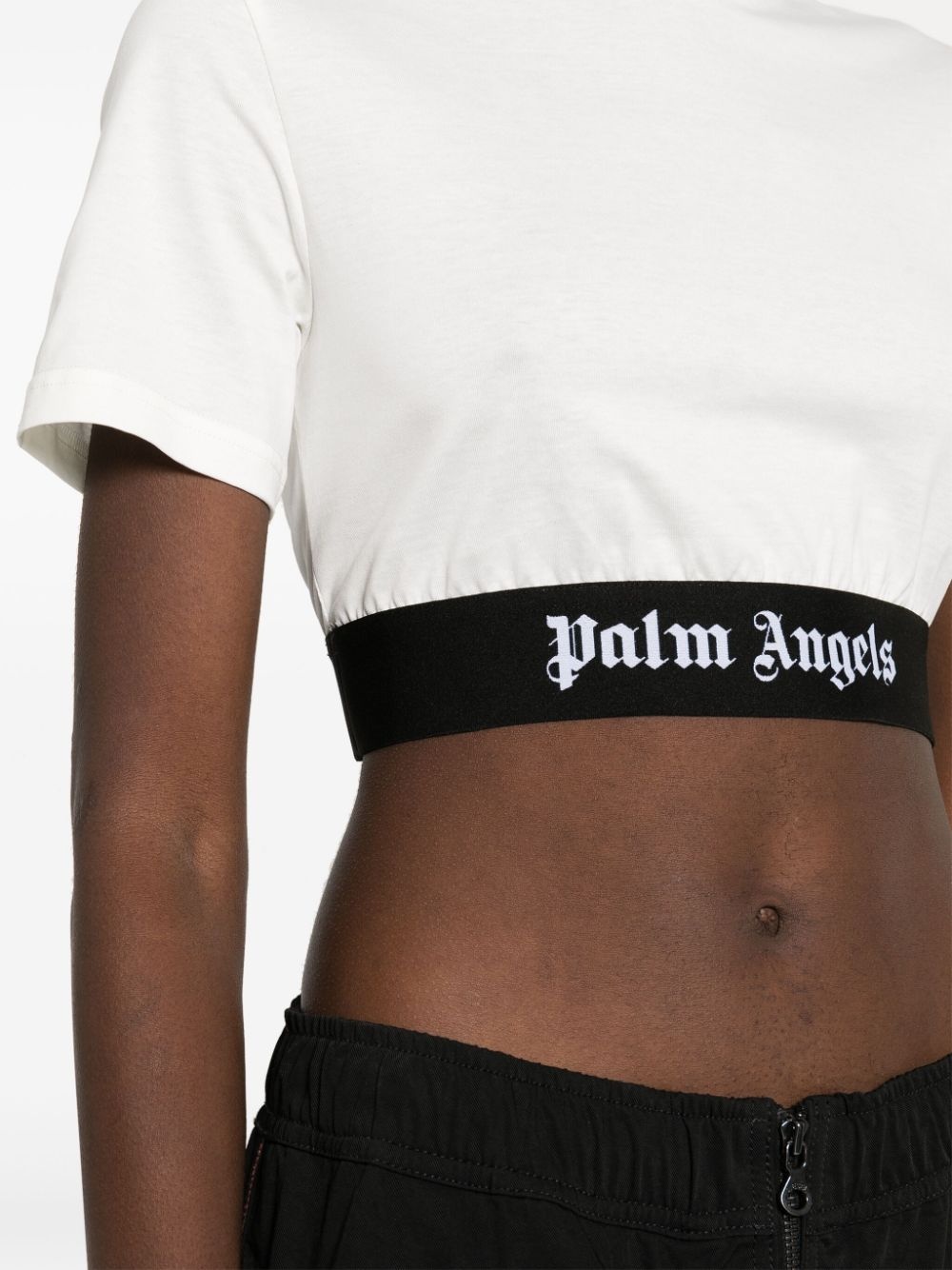 logo-jacquard cropped T-shirt - 5