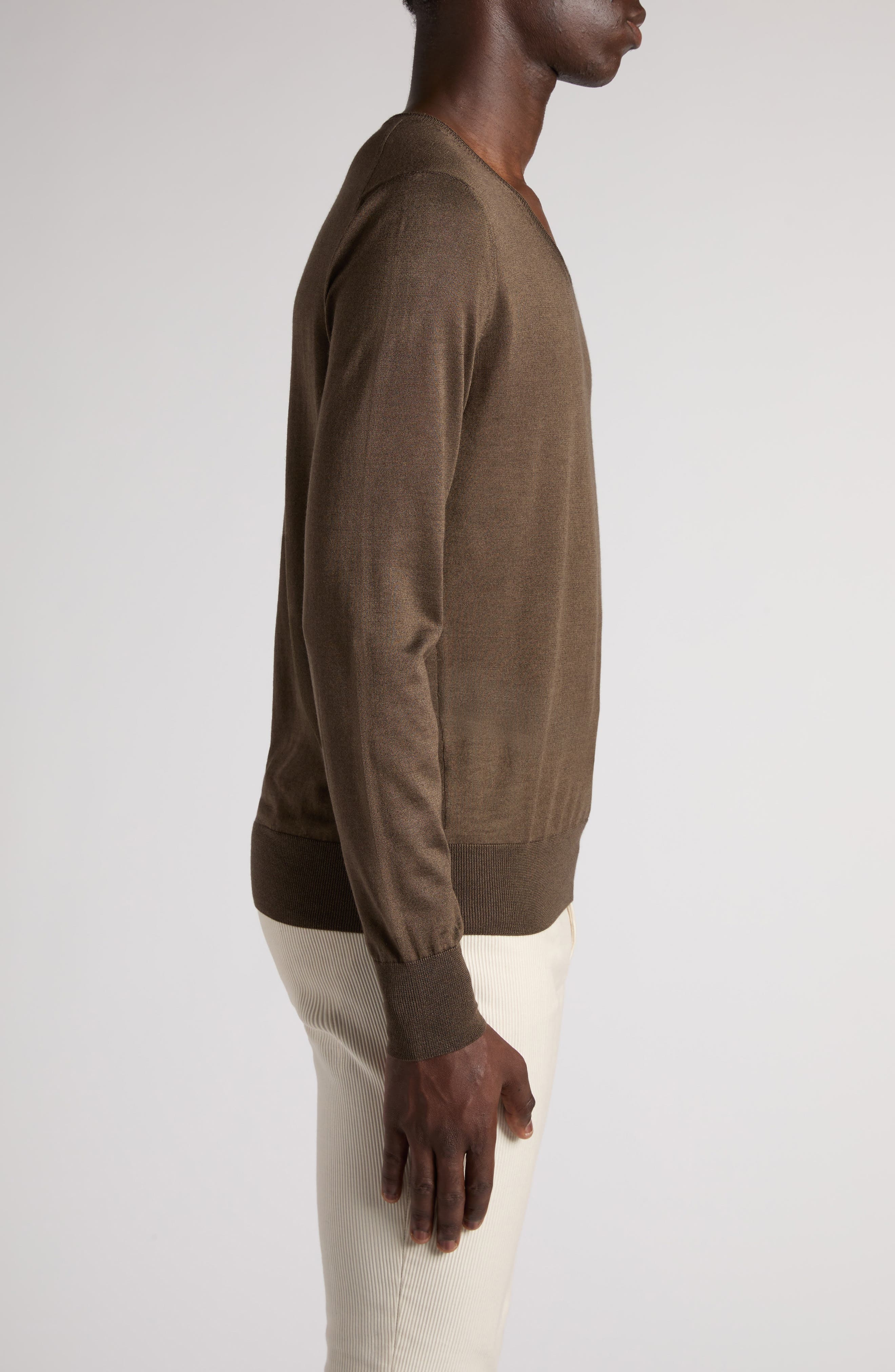 TOM FORD Silk & Cashmere V-Neck Sweater in Taupe Brown at Nordstrom - 4