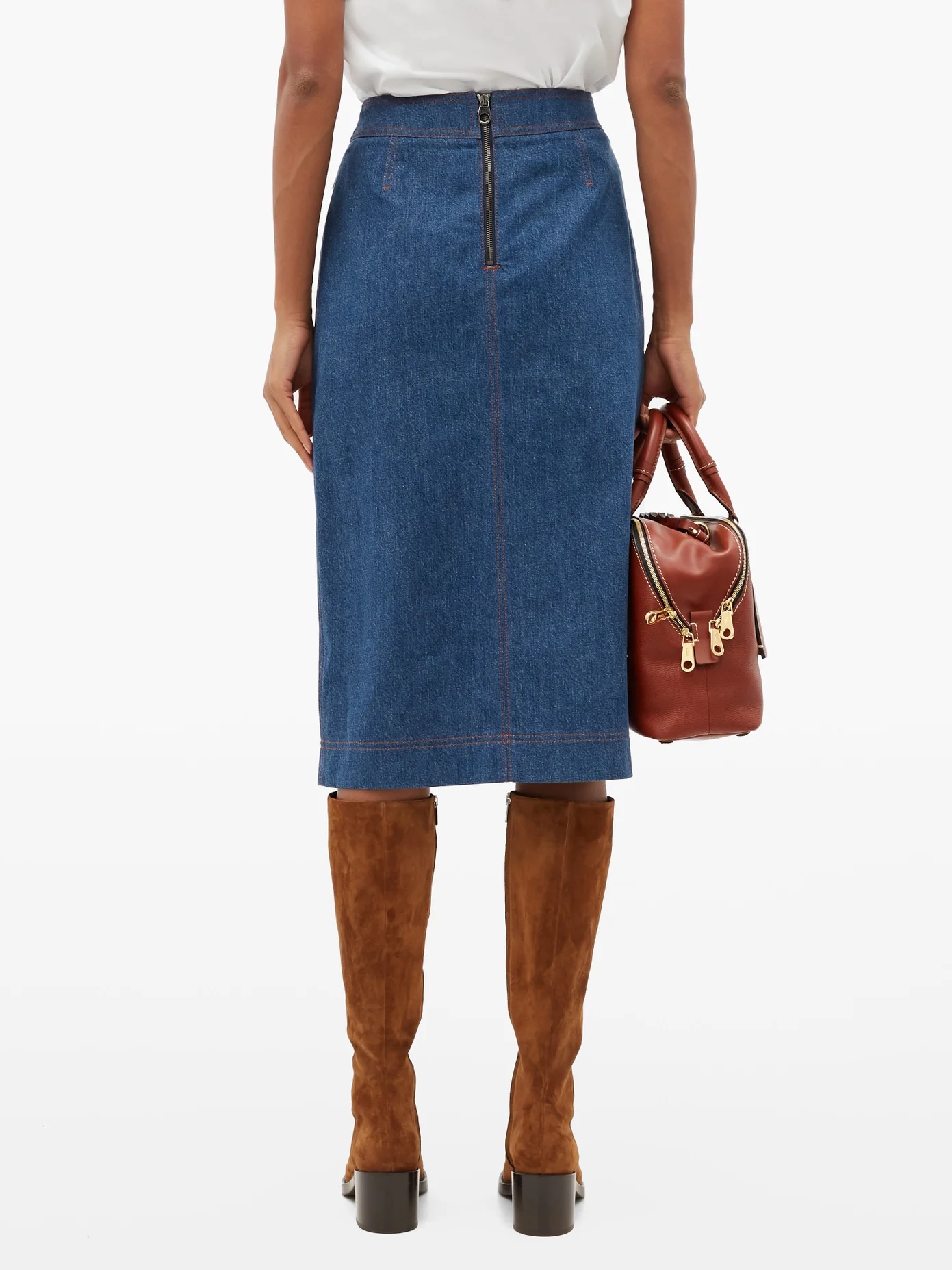 Box-pleated denim midi skirt - 5