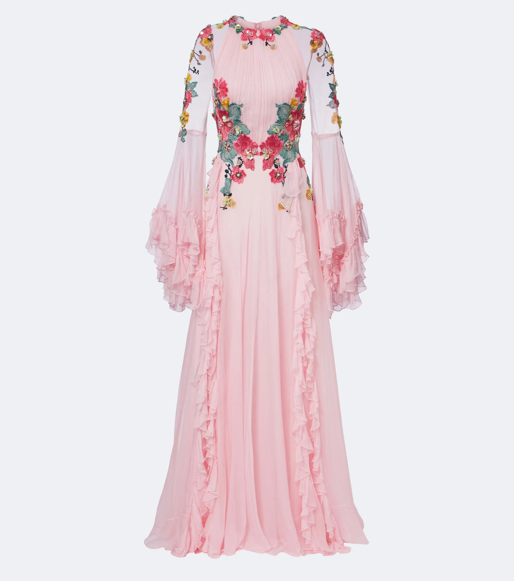 Embellished floral-appliqué silk gown - 1