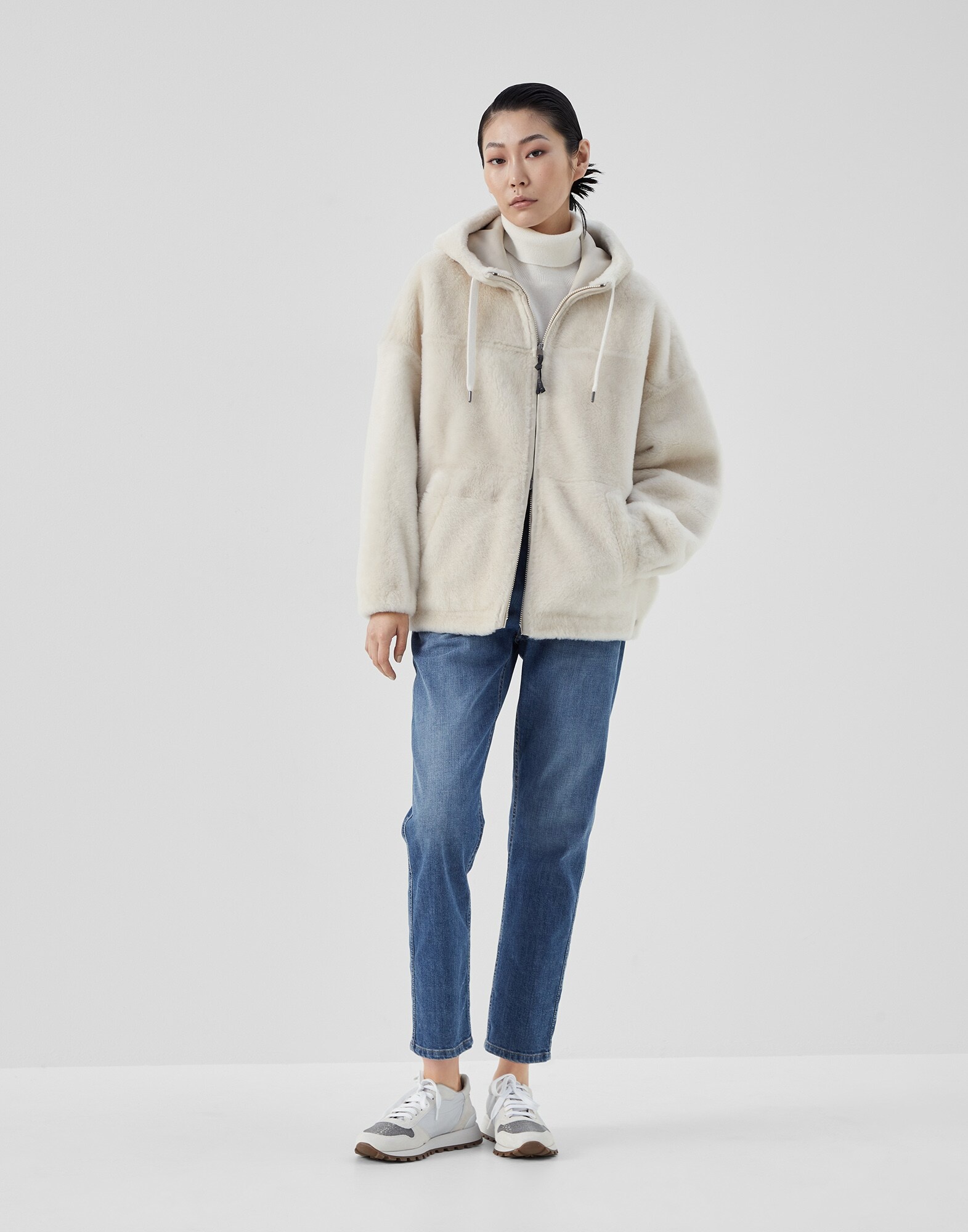 Reversible shearling parka with monili - 5