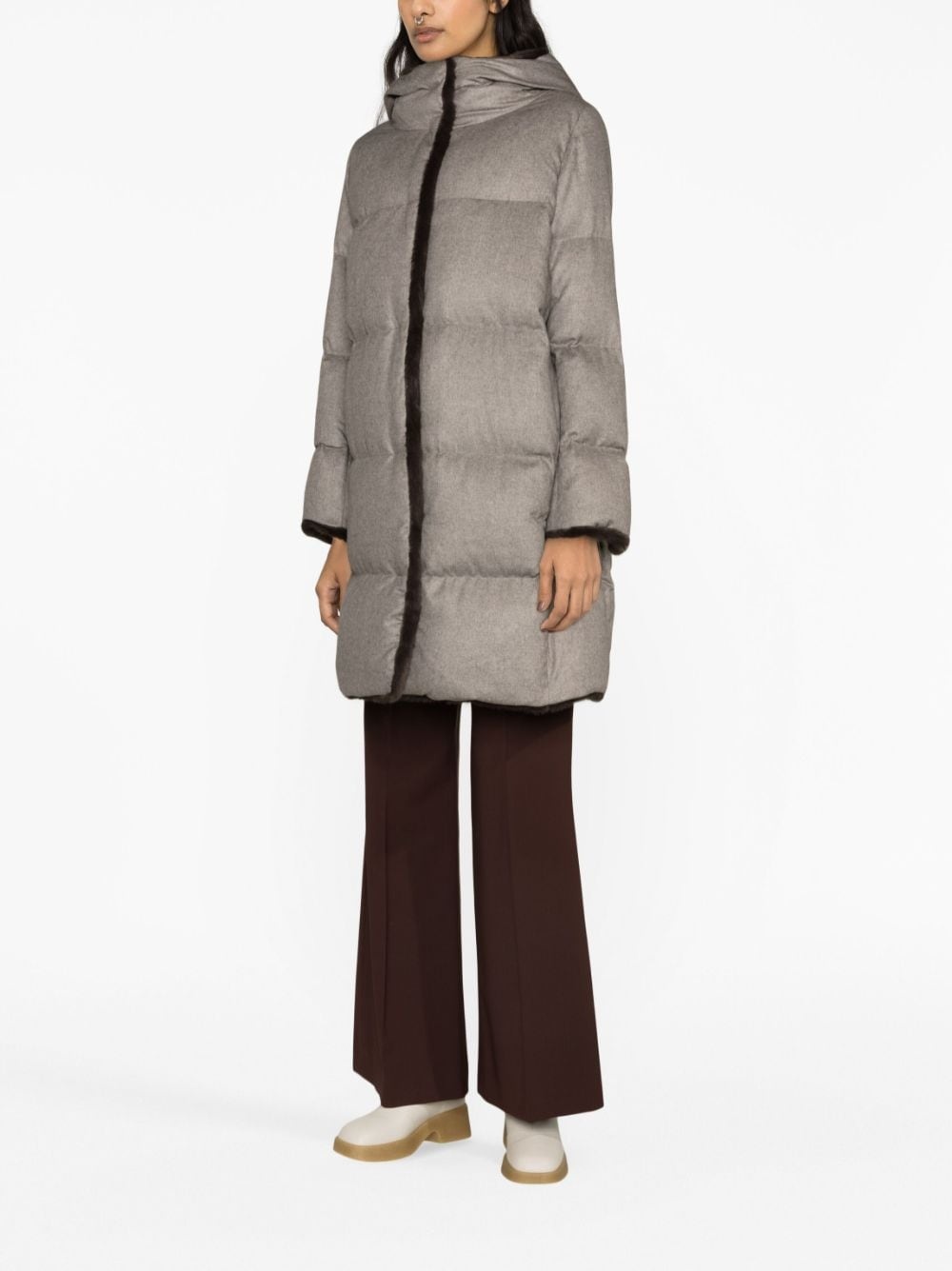 faux fur-lined quilted coat - 3
