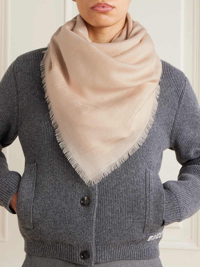 GUCCI Frayed wool and silk-blend jacquard scarf Blush outlook